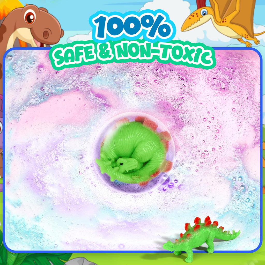 Sanyi Dino Egg Bath Bombs for Kids - 6 Colorful Bubbles & Toys Inside - Gift Ideas