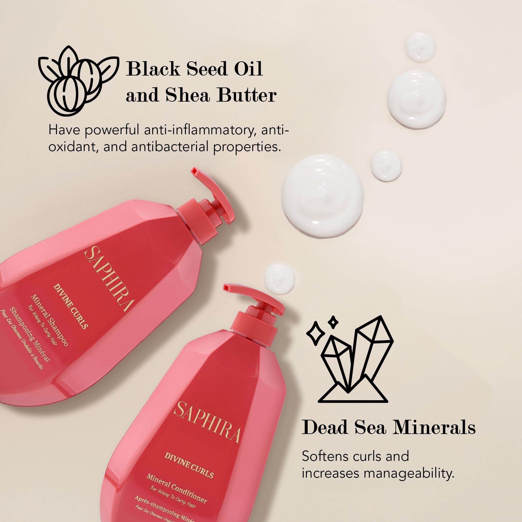Saphira Divine Curls Shampoo & Conditioner Duo (34oz/1 Liter) – Hydrating Curl Care