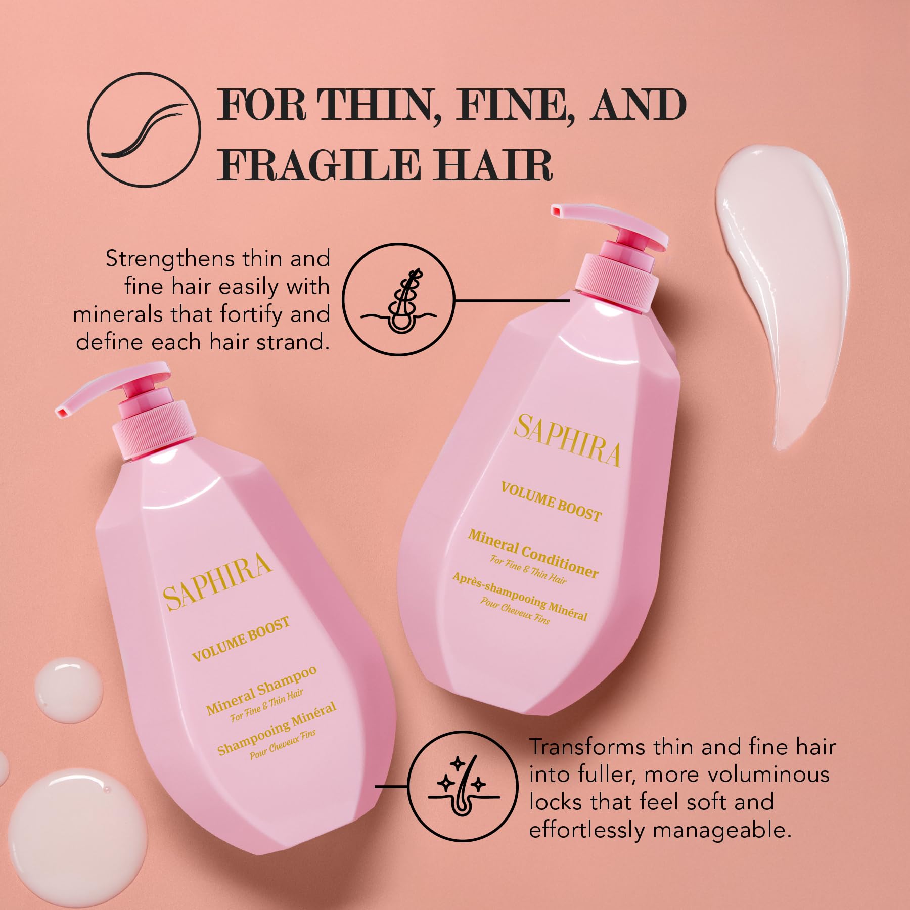 Saphira Volume Boost Shampoo & Conditioner Duo – 34oz/1L for Fuller Hair