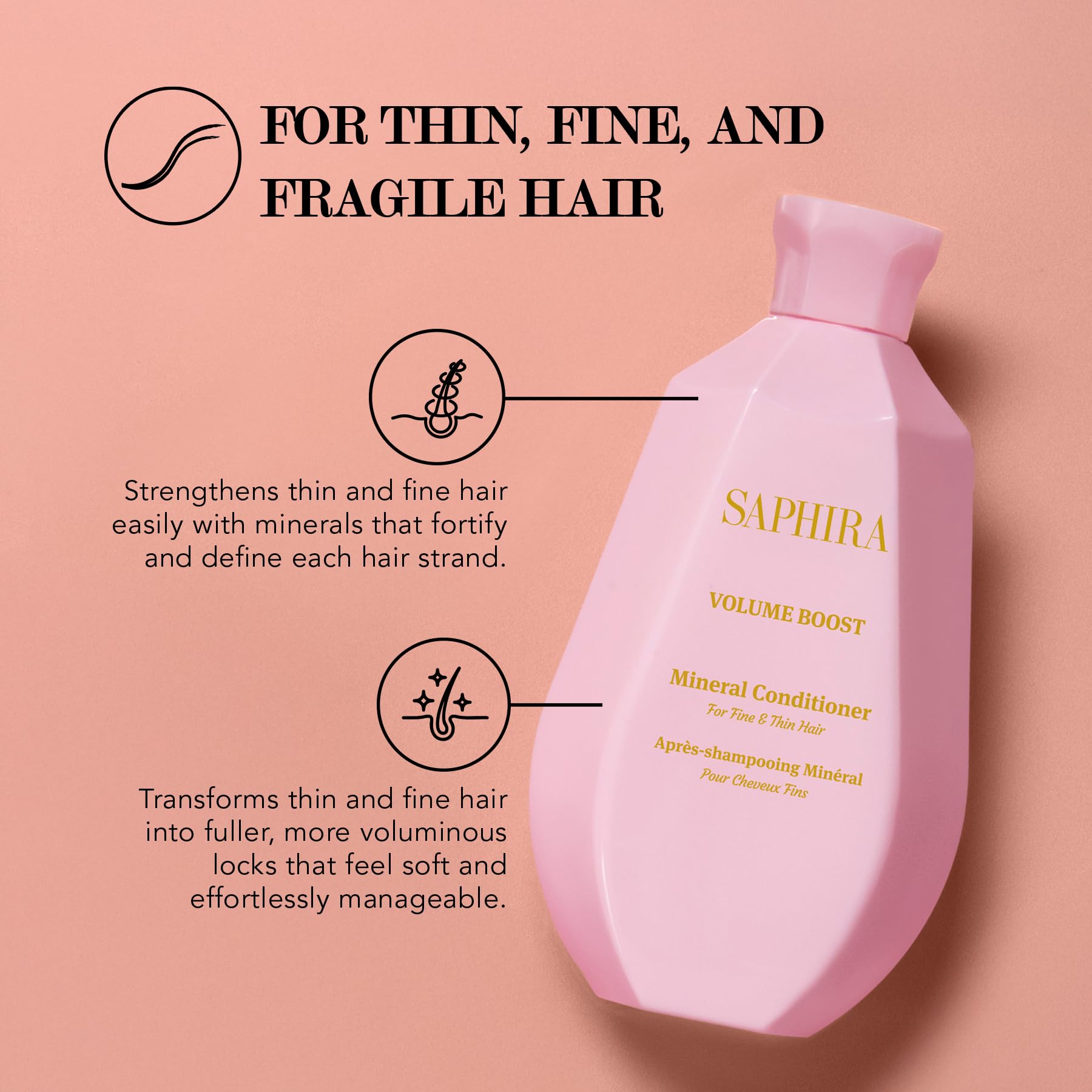 Saphira Volume Boost Conditioner - 8.5 oz / 250 ml | Lightweight Body & Lift