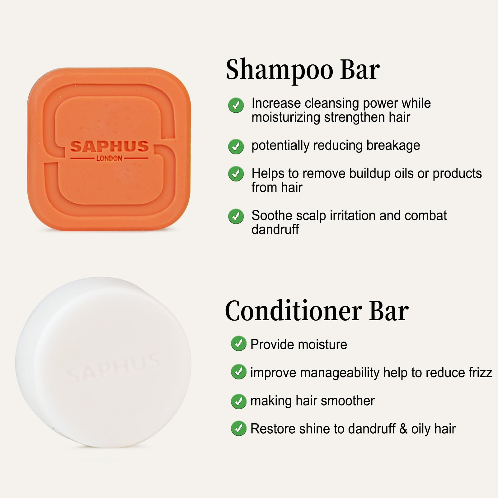 SAPHUS Argan Oil Shampoo & Conditioner Bar Set – Sulfate-Free, Citrus Orange, For Curly Dry Hair