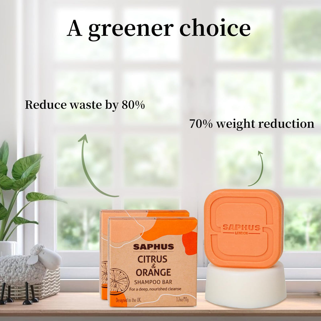 SAPHUS Argan Oil Shampoo & Conditioner Bar Set – Sulfate-Free, Citrus Orange, For Curly Dry Hair