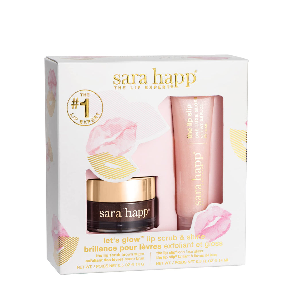 Sara Happ Let's Glow Lip Scrub & Shine Kit – Brown Sugar Scrub + The Lip Slip One Luxe Gloss (0.5 oz each)