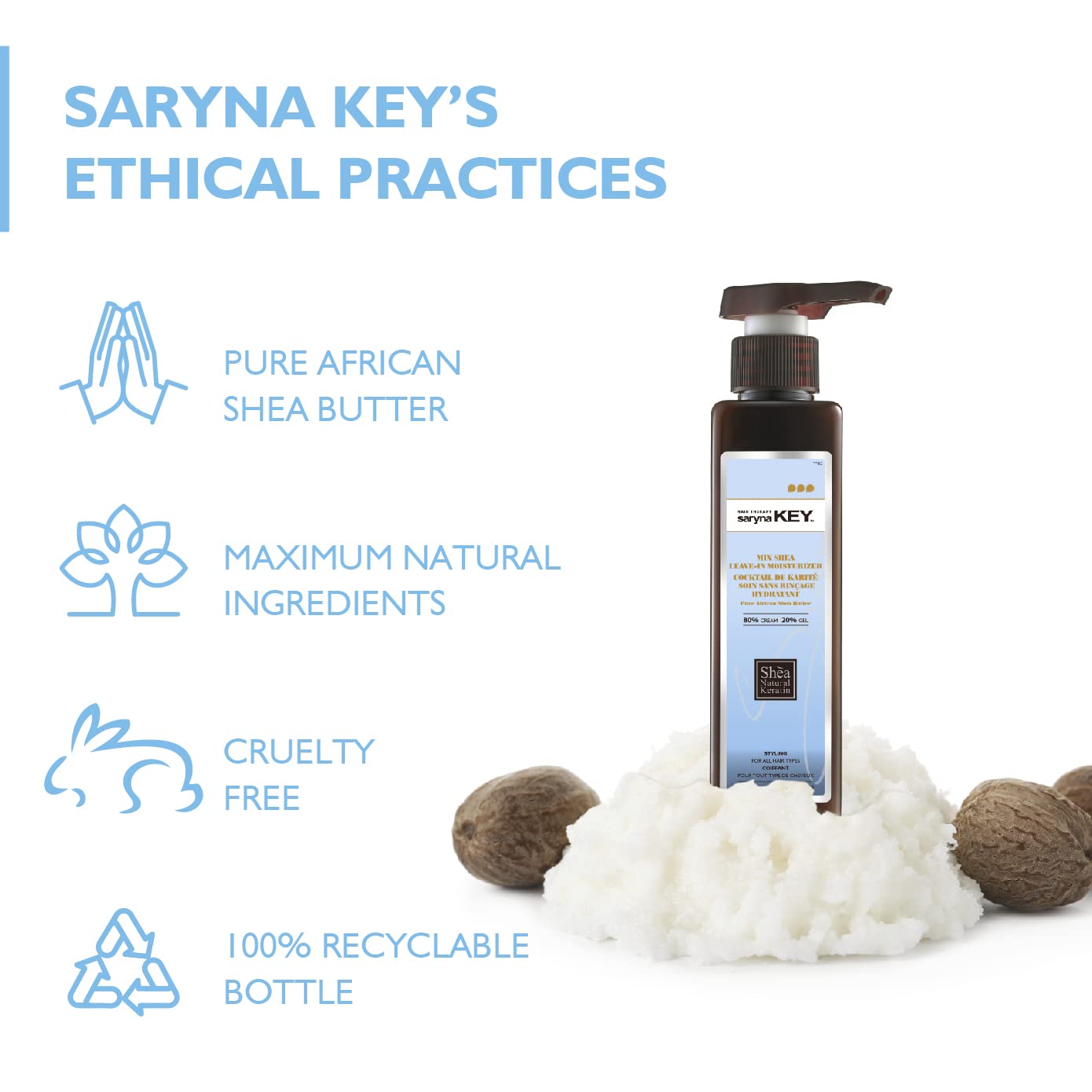Saryna Key Mixed Shea 80/20% Leave-In Moisturizer – Lightweight Hold for Soft Waves & Loose Curls (300ml/10.14oz)