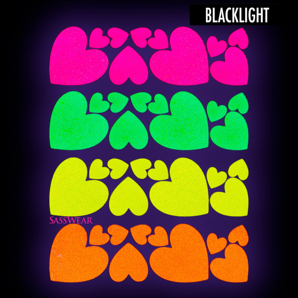 Sasswear Blacklight Heart Stickers - Neon Glow 40-Pack, Made in USA