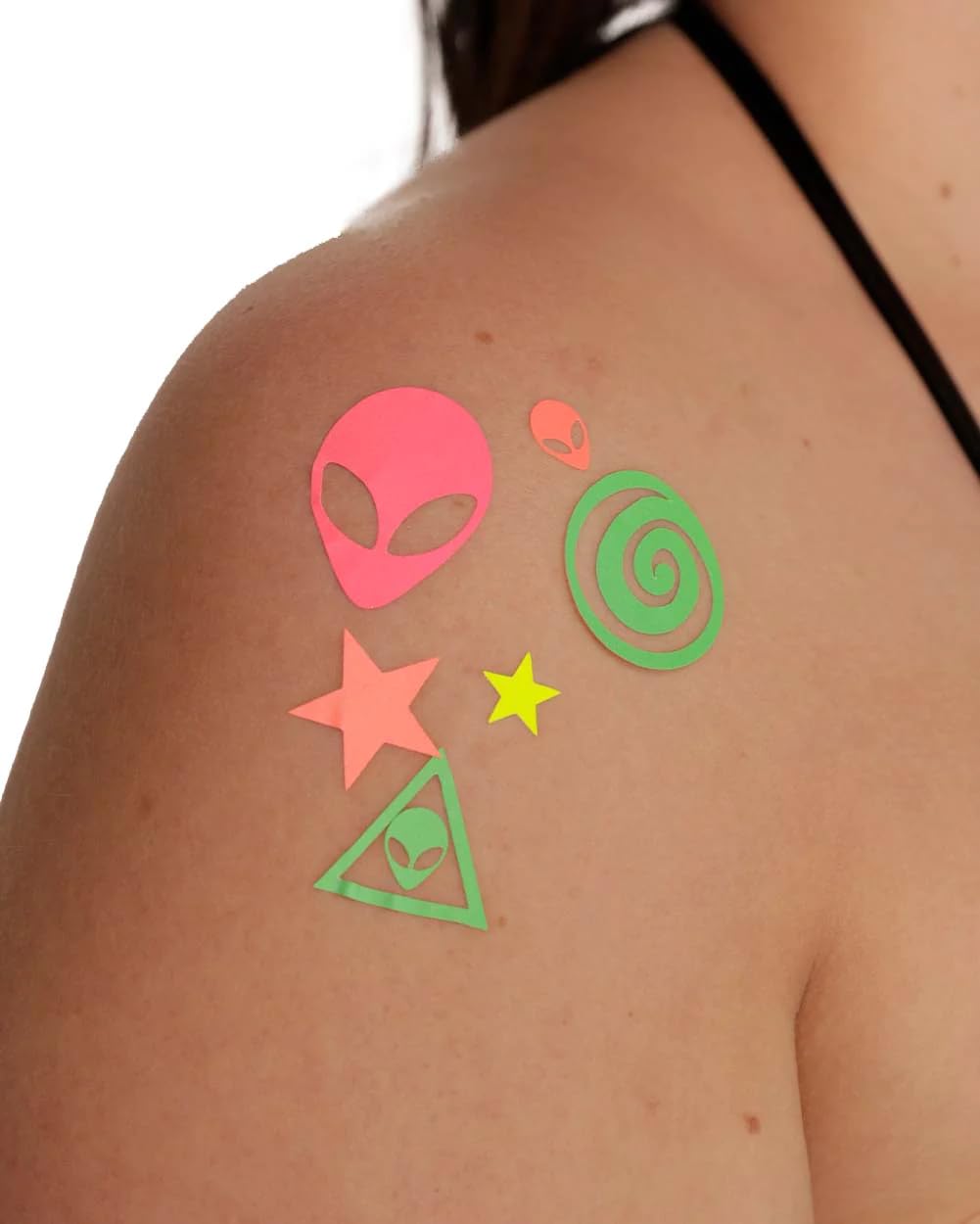 Sasswear Blacklight Body Stickers – 40 Neon Stars for Raves, Festivals & Glow Parties (Alien)