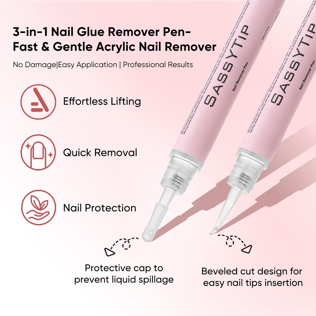 SASSYTIP Nail Glue Remover Pen – Acetone-Free, 30-Second Quick Removal (2 PCS)