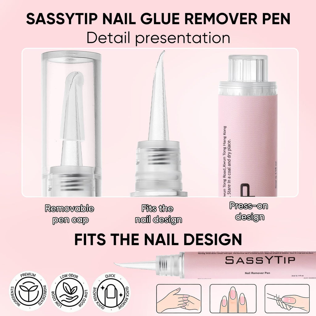 SASSYTIP Nail Glue Remover Pen – Acetone-Free, 30-Second Quick Removal (2 PCS)