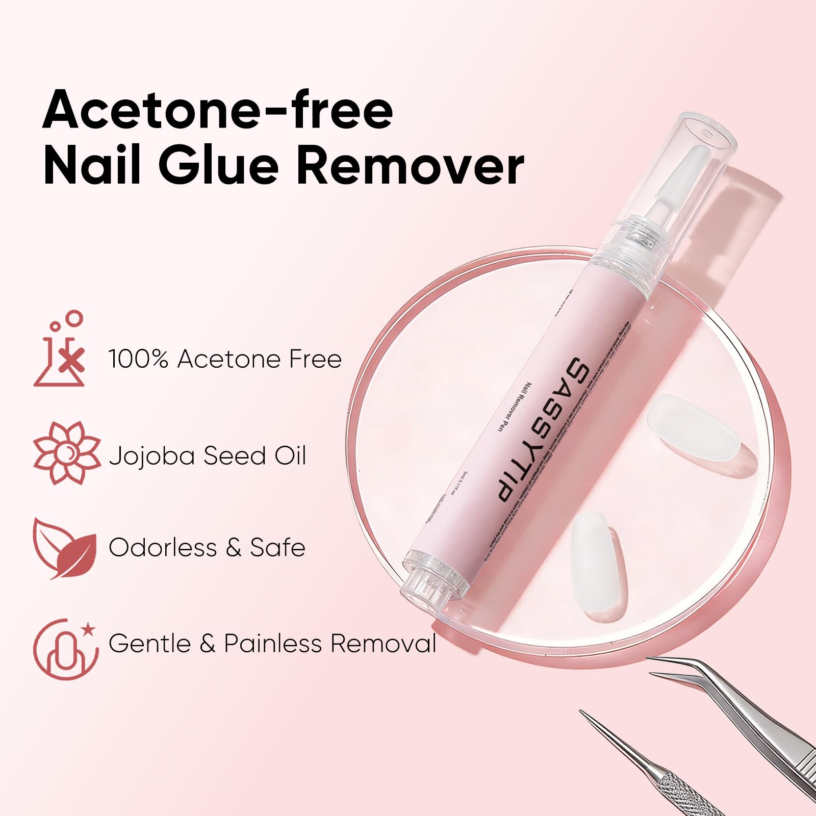 SASSYTIP Nail Glue Remover Pen – Acetone-Free, 30-Second Quick Removal (2 PCS)