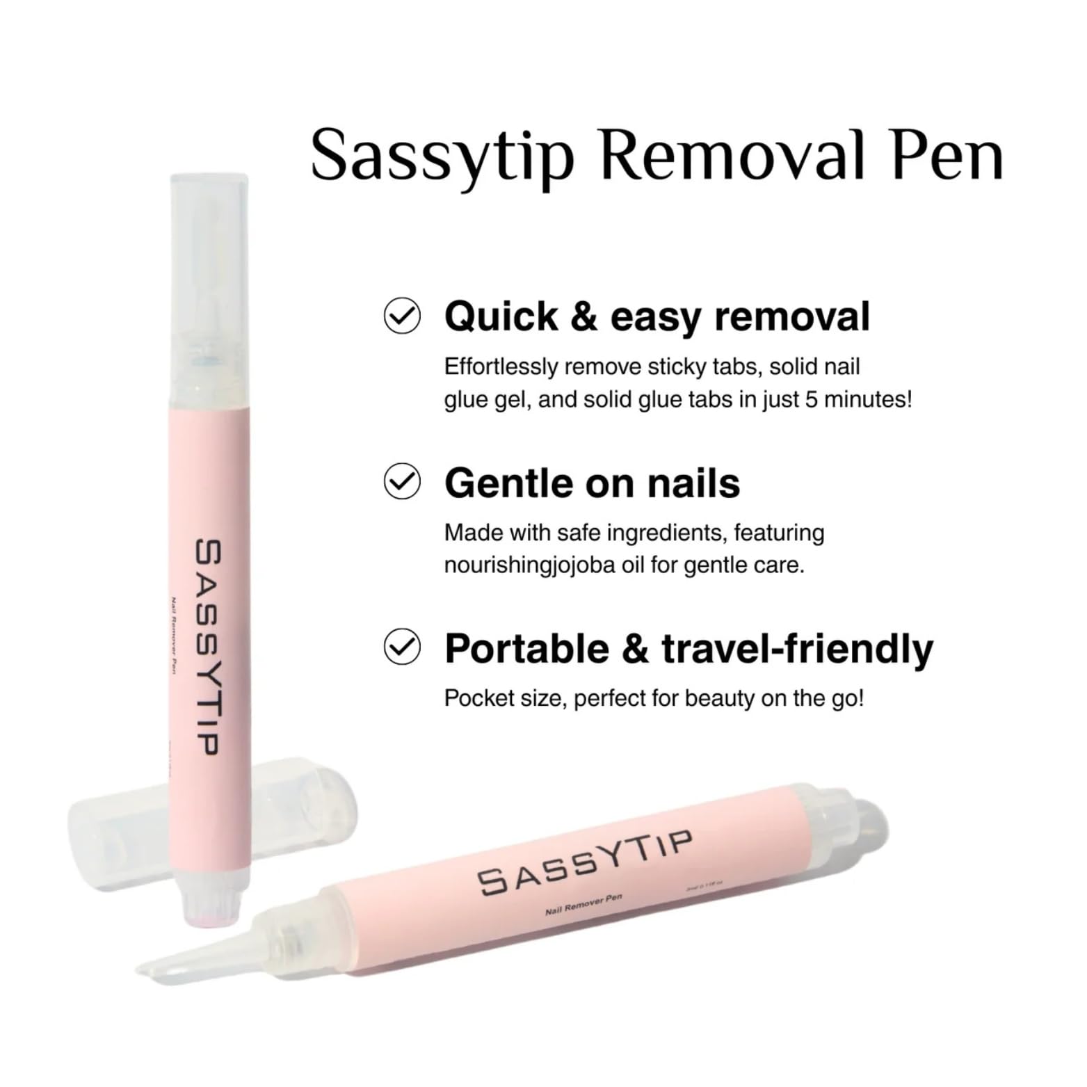 SASSYTIP Nail Glue Remover Pen – Acetone-Free, 30-Second Quick Removal (2 PCS)