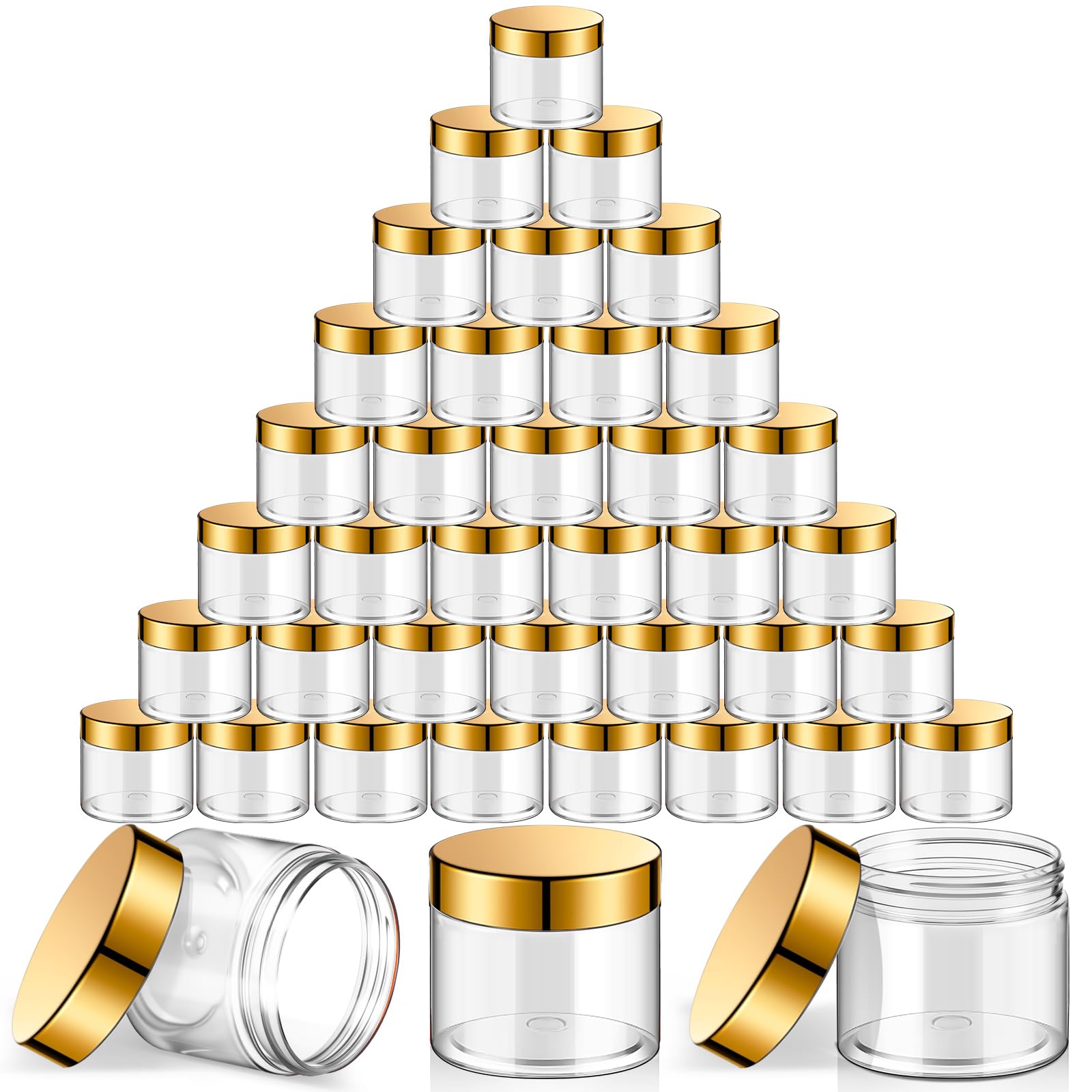 SATINIOR 36-Pack 10 oz Plastic Jars with Lids – Wide-Mouth, Airtight, Reusable Cosmetic Storage (Gold)