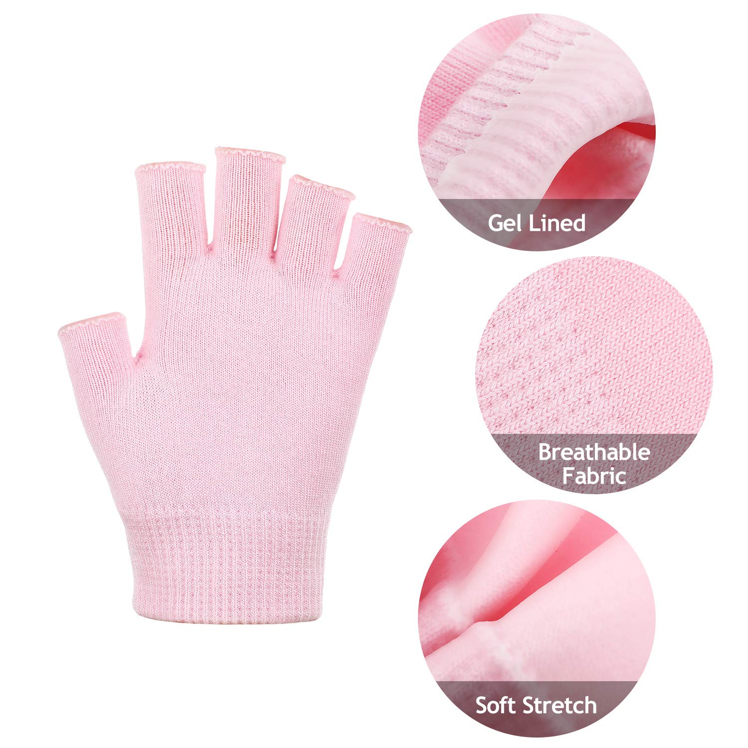 SATINIOR 2 Pairs Fingerless Moisturizing Gloves – Cotton Soft Moisturizing Gloves (Pink & Black)