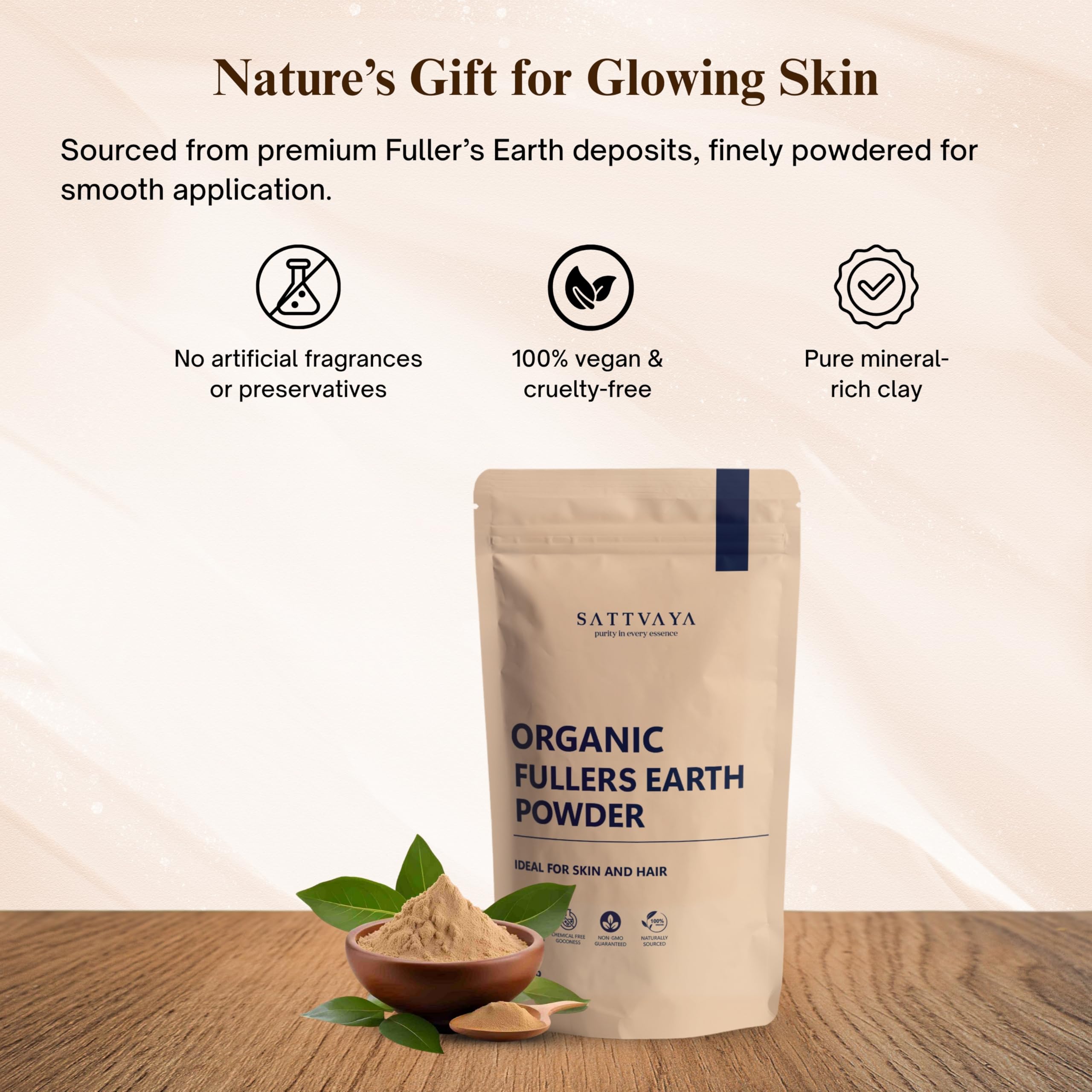 SATTVAYA Multani Mitti Powder – Pure Fuller’s Earth Face Pack for Oily Skin & Deep Cleansing