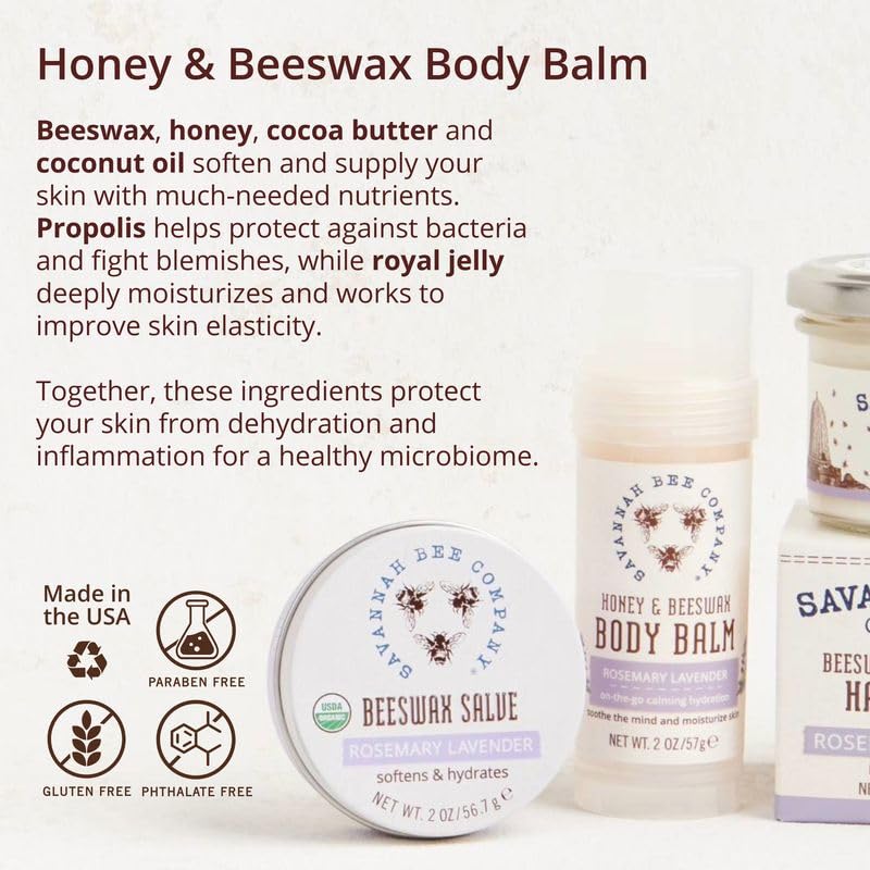 Savannah Bee Company Rosemary Lavender Body Balm – Deep Moisturizing, Mess-Free (2-Pack)