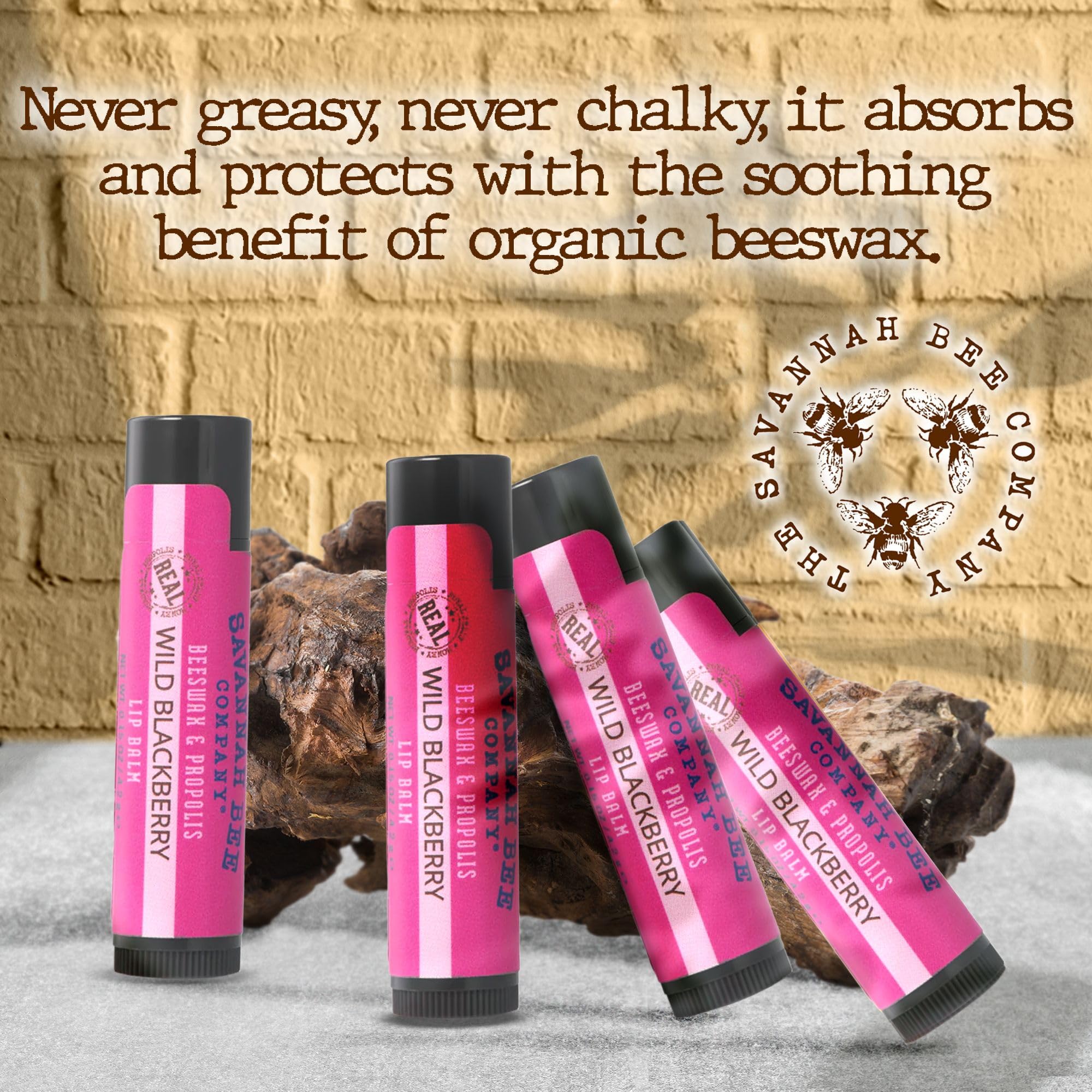 Savannah Bee Company Lip Balm – Silky Smooth Wild Blackberry (3-Pack)