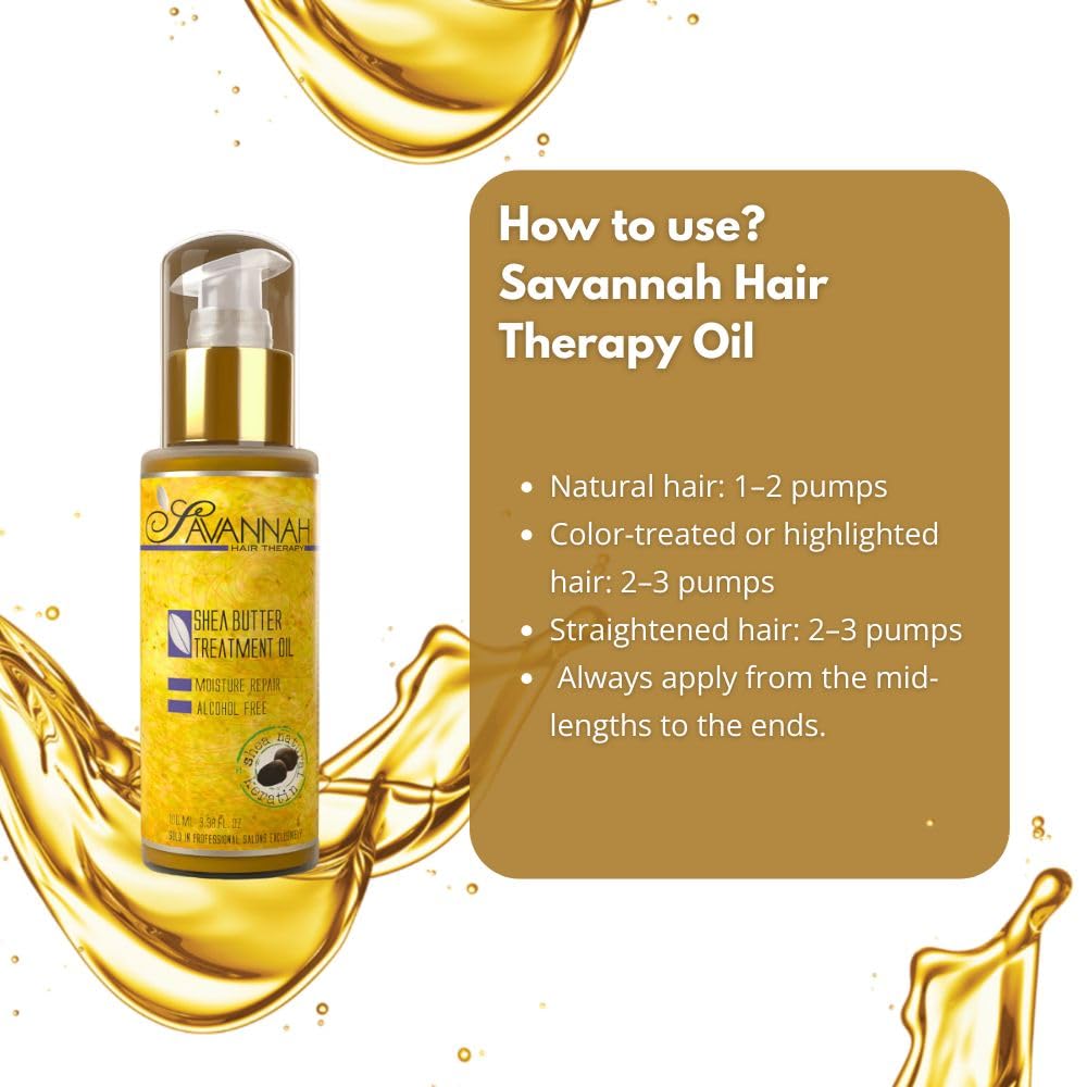 Savannah Hair Therapy Hair Oil with Shea Butter & Keratin – Restore, Revive, Nourish (3.38 fl oz)
