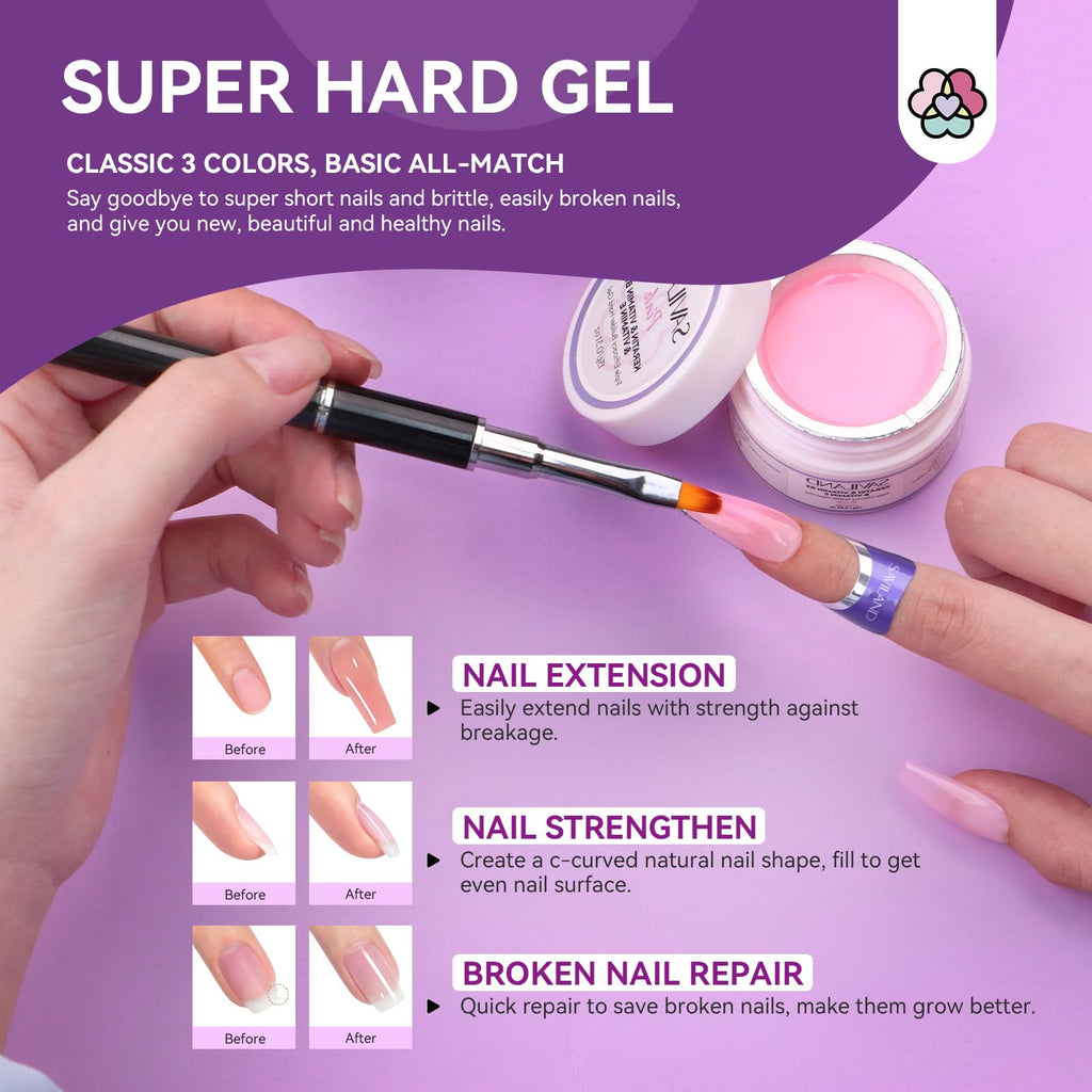 SAVILAND Builder Nail Gel Set with Nail Drill – 3 Gels + Mini Lamp