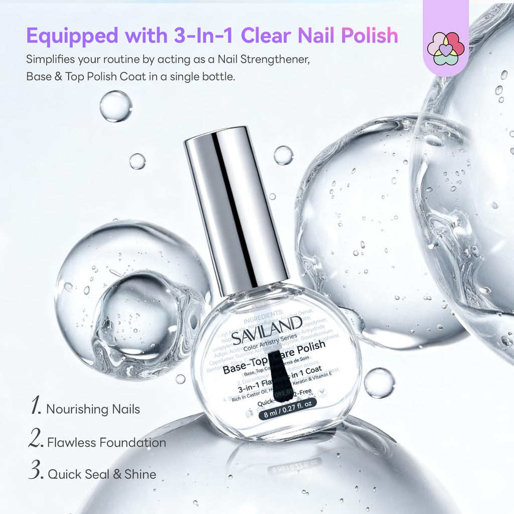 SAVILAND Quick-Dry Aurora Nail Polish Kit | 6+1 Colors, 12-Free, 60–120s Dry, 3-in-1 Base Top Coat + Cuticle Oil