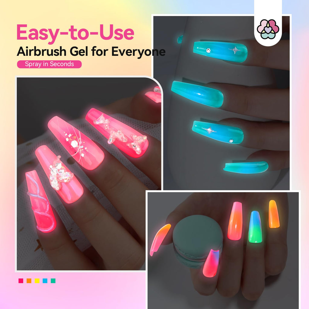 SAVILAND Airbrush Gel Nail Polish Hema-Free – 12 Fluorescent Shades, Non-Acetone, 30s Cure