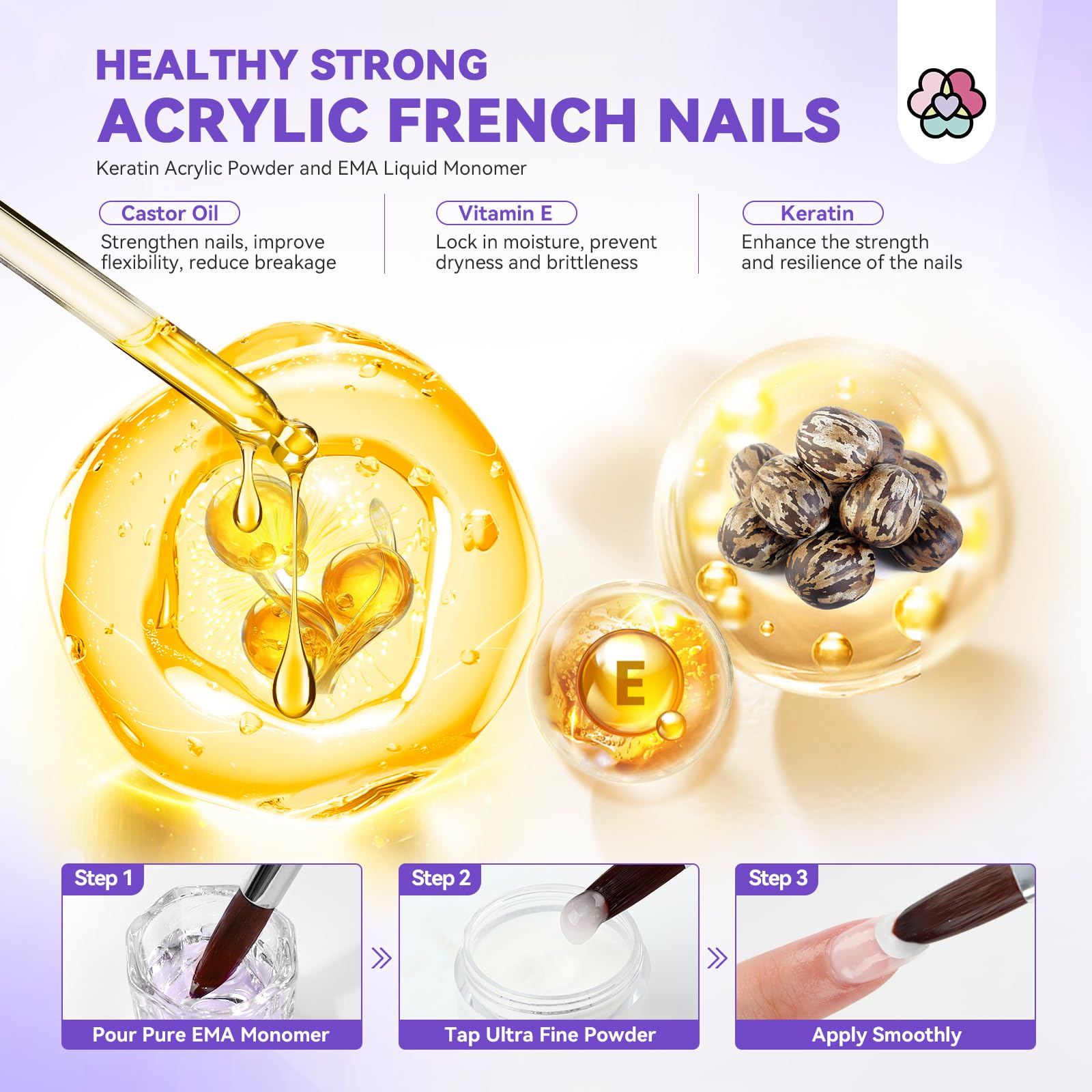 SAVILAND Acrylic Nail Kit – Keratin Powder, Castor Oil, Nail Primer, French Tips & Rhinestones