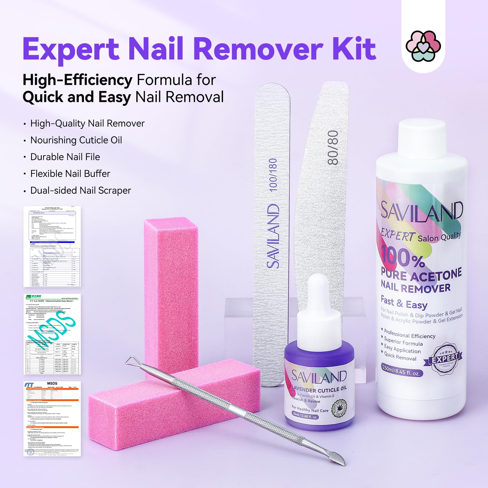 SAVILAND Pure Acetone Nail Polish Remover Kit – 8.45 oz for Gel, Dip Powder & Acrylic Nails