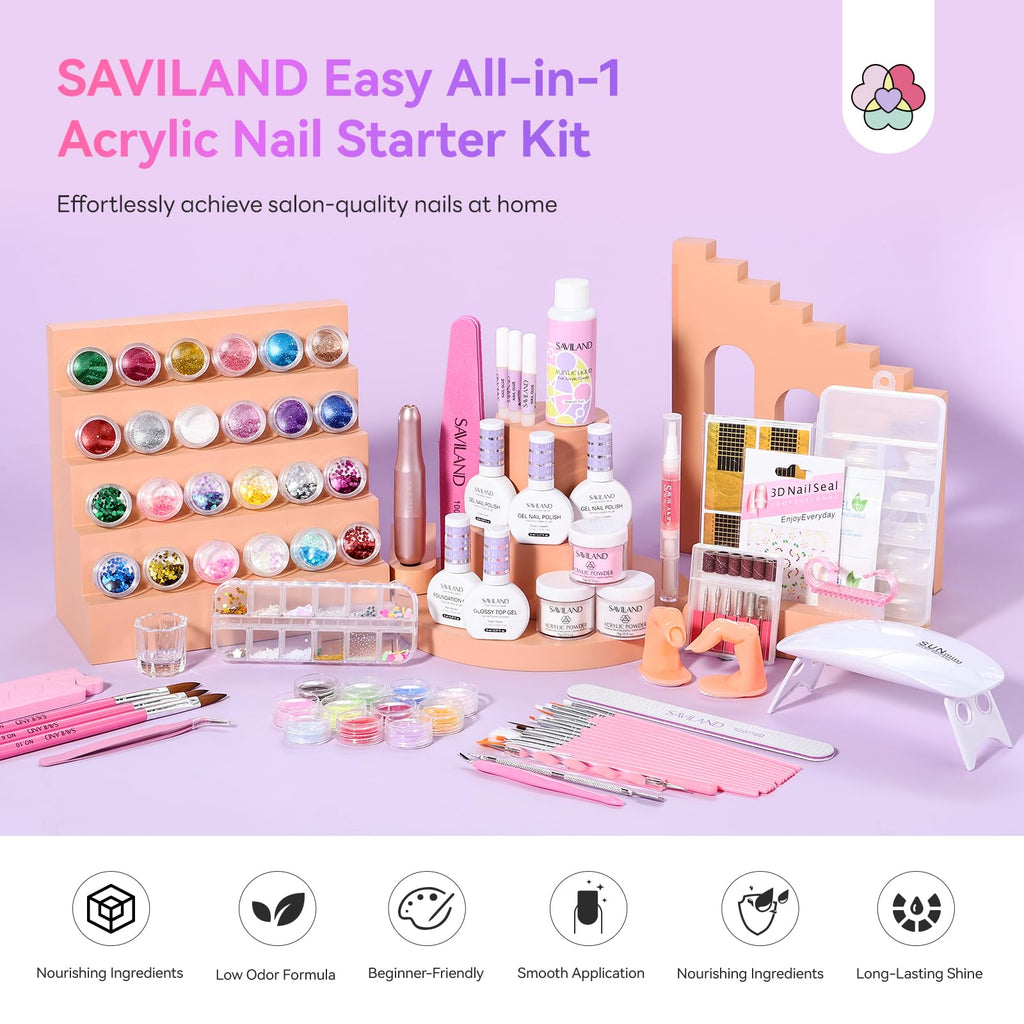 SAVILAND Acrylic Nail Kit – Premium All-In-One Starter Set for Easy At-Home Manicures