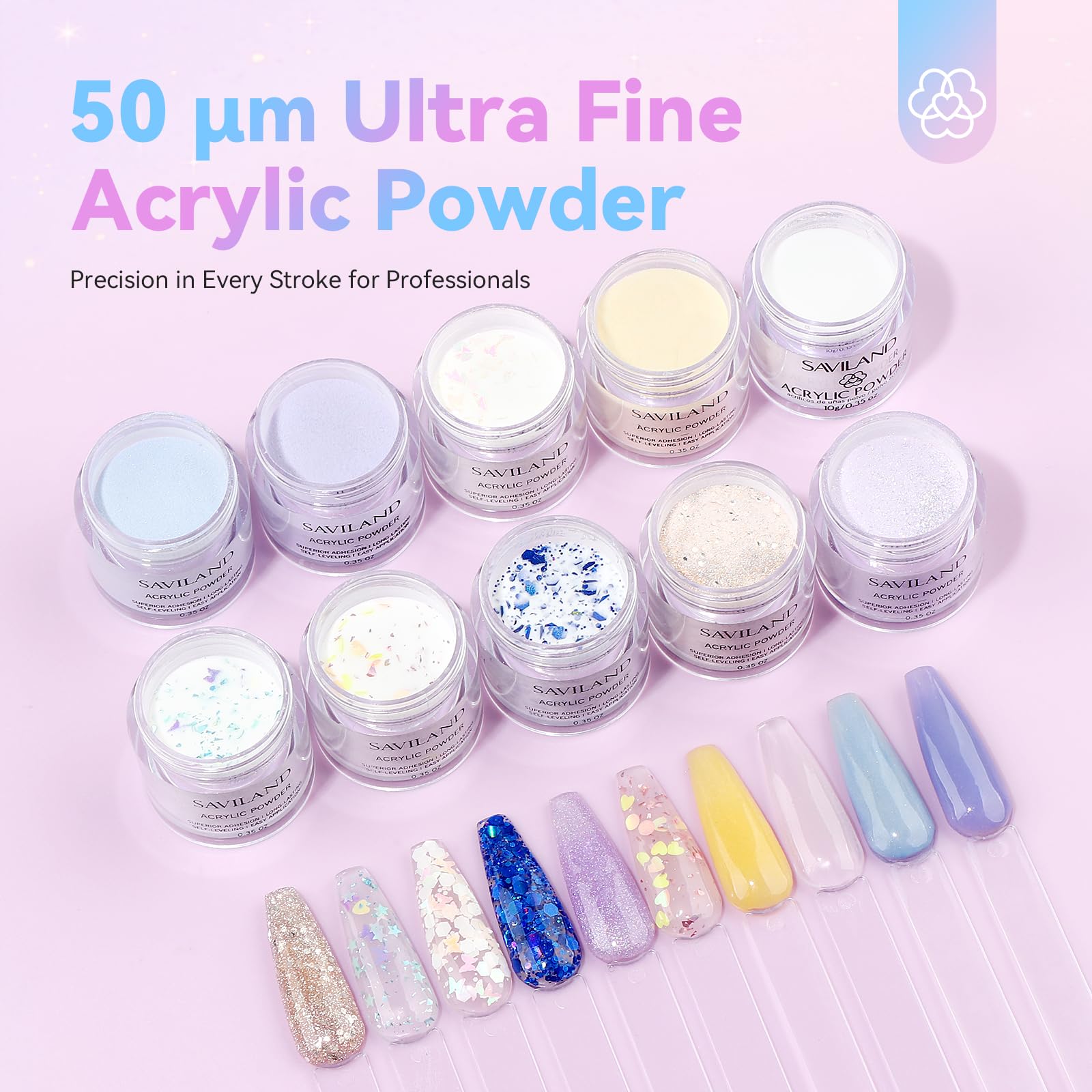 Saviland Acrylic Nail Kit — 10 Powders, 48W Lamp, 20K RPM Drill, Complete Home Set