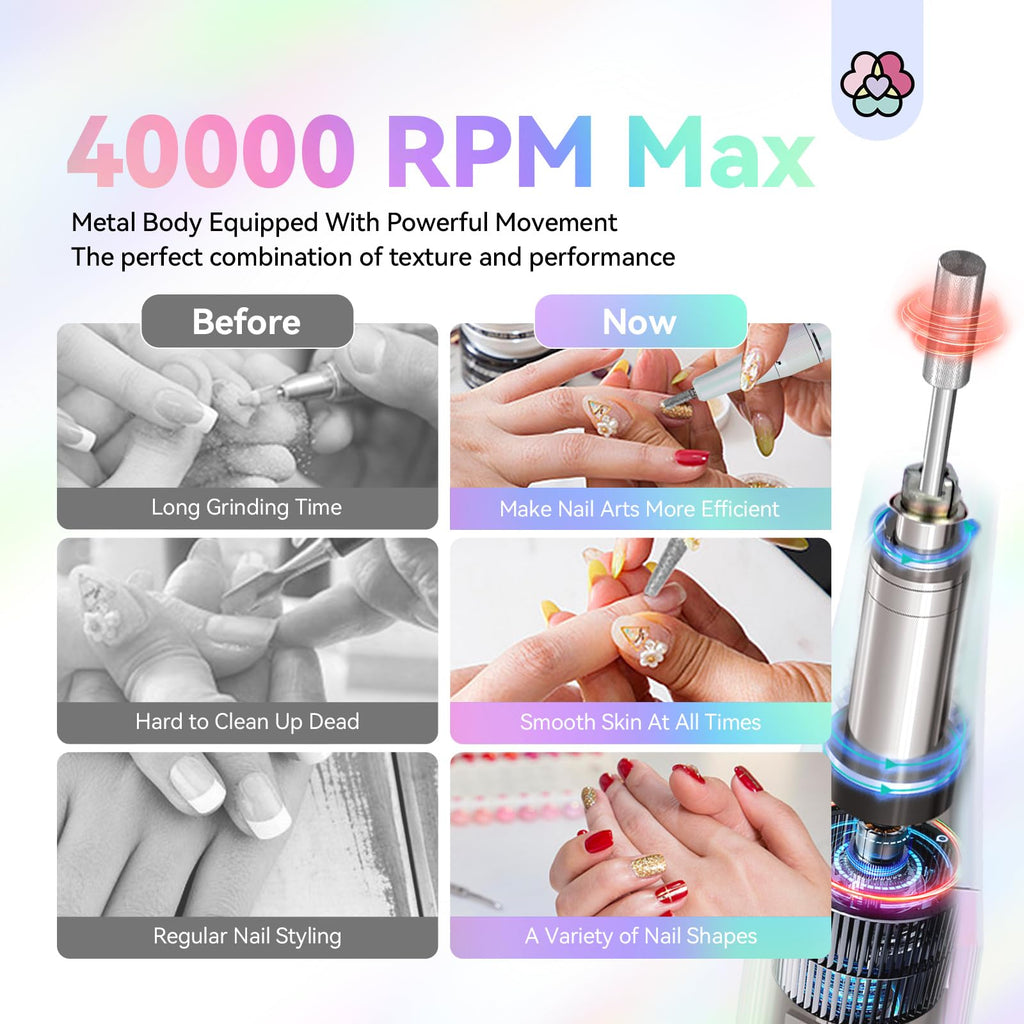 SAVILAND Advance Nail Drill for Acrylic Nails – 40000 RPM, 6000mAh Rechargeable E-File, 13 Bits