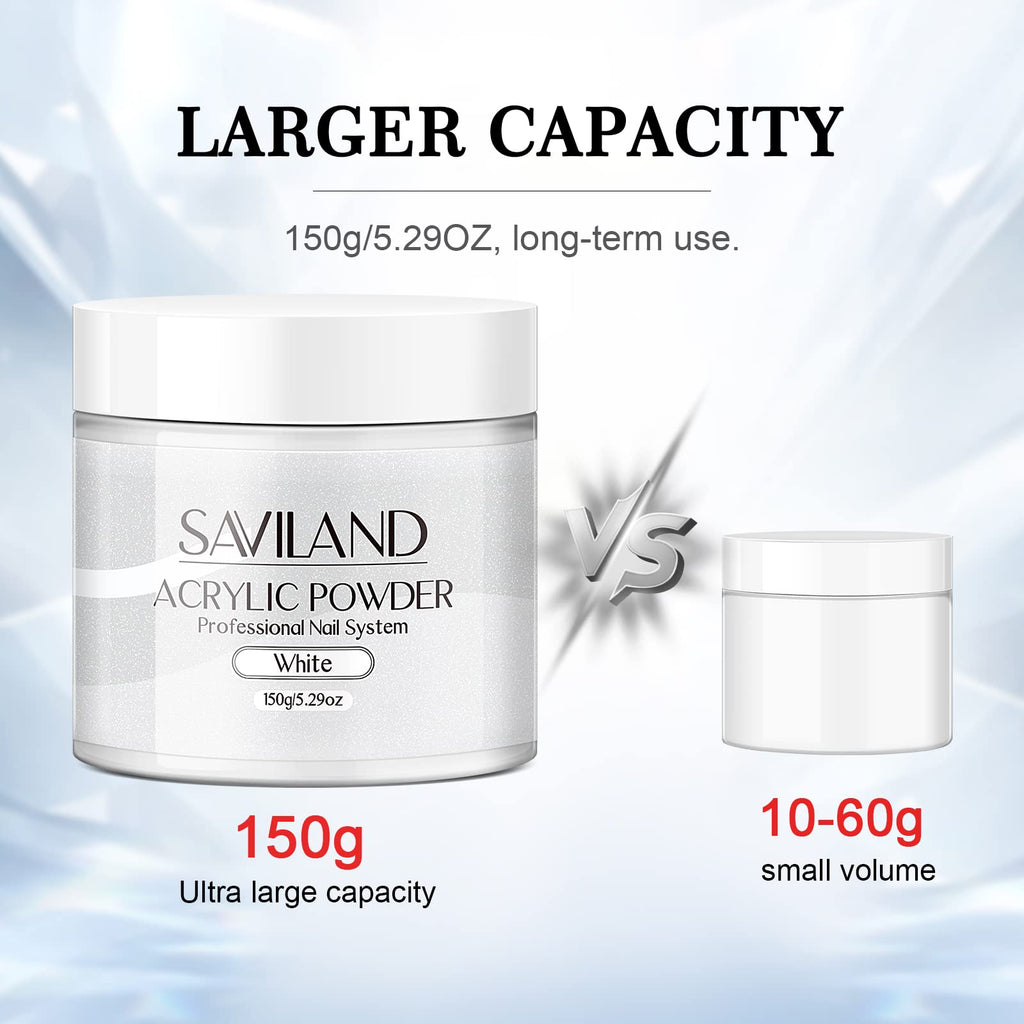 SAVILAND White Acrylic Nail Powder 150g – Large Capacity for DIY & Salon Use (No Lamp Needed)