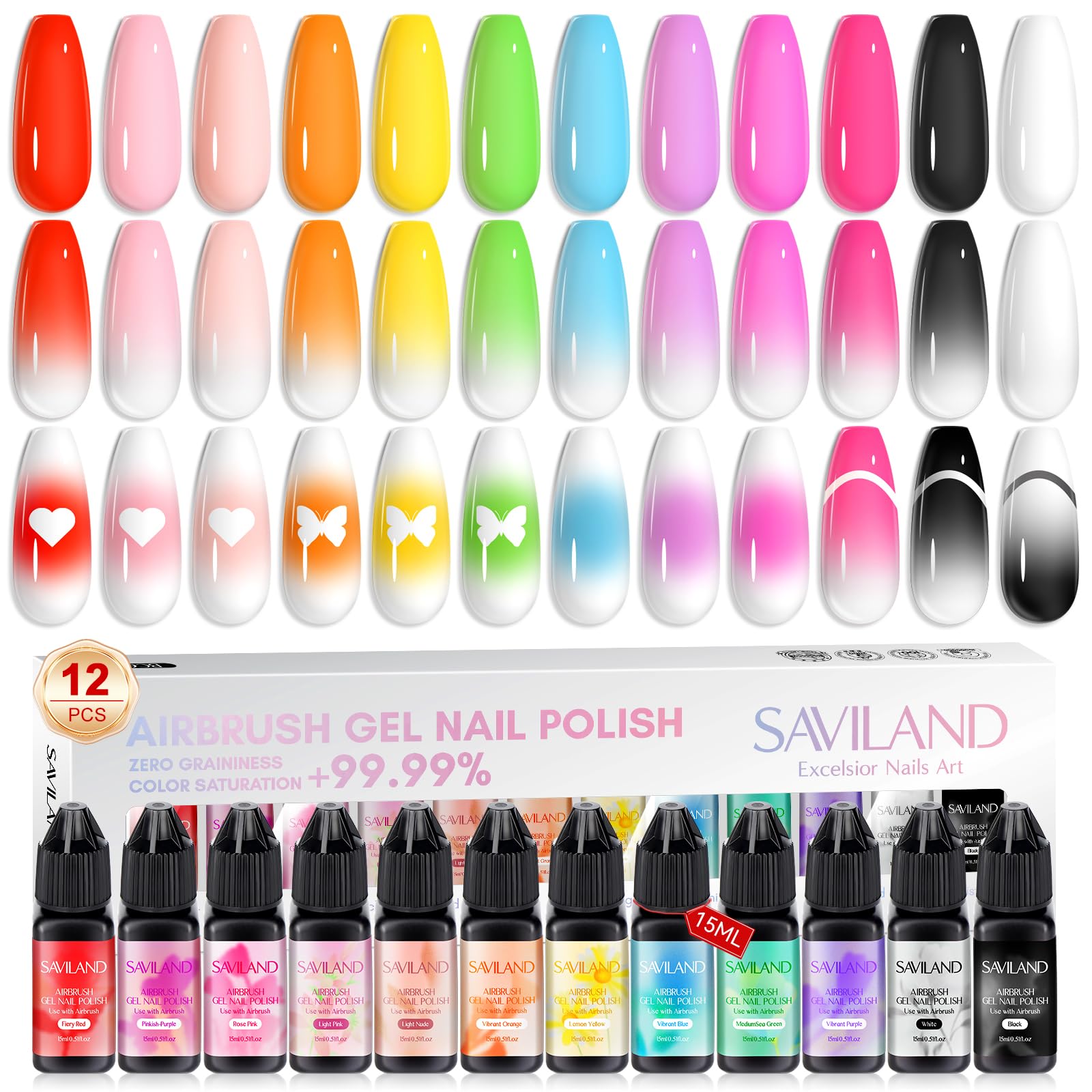SAVILAND Airbrush Gel Nail Polish – 12 Hema-Free Colors for Nail Art, French & Ombre