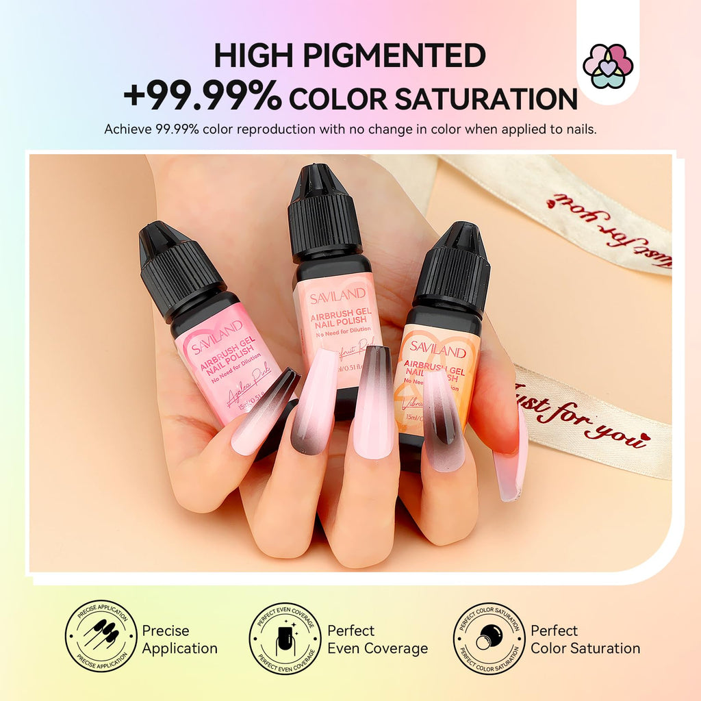 SAVILAND Airbrush Gel Nail Polish – 36 Colors, No Dilution, High Pigment for Nail Art