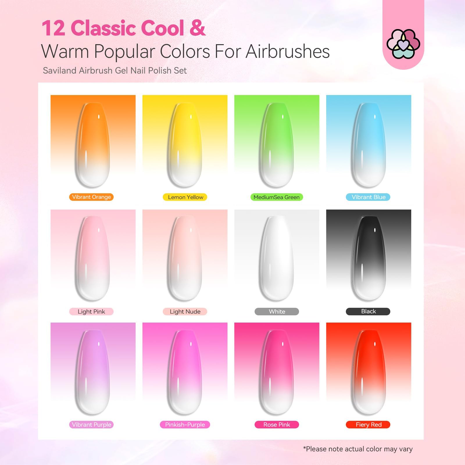 SAVILAND Airbrush Gel Nail Polish – 12 Hema-Free Colors for Nail Art, French & Ombre