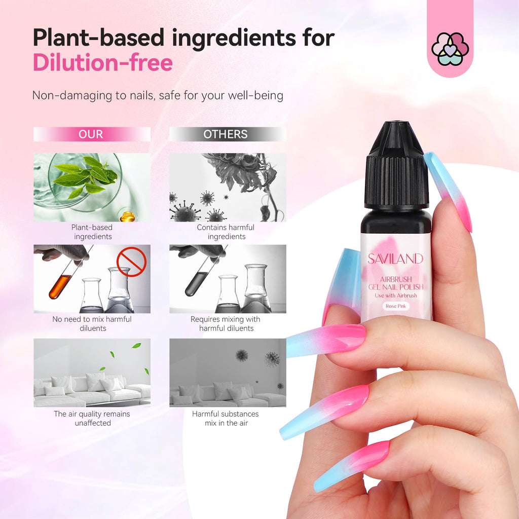 SAVILAND Airbrush Gel Nail Polish – 12 Hema-Free Colors for Nail Art, French & Ombre