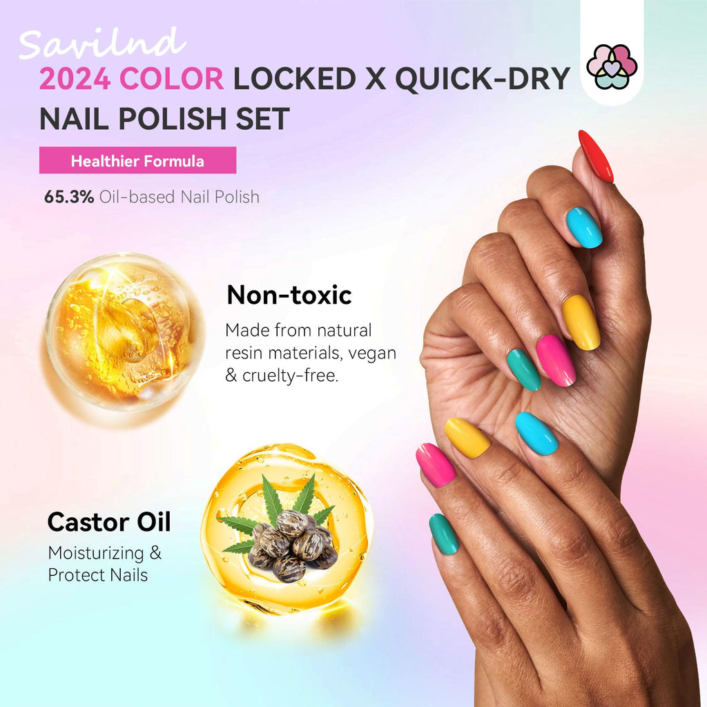 SAVILAND Nail Polish Set Air-Dry: 36 Colors, Base & Top Coat, Beginner Friendly