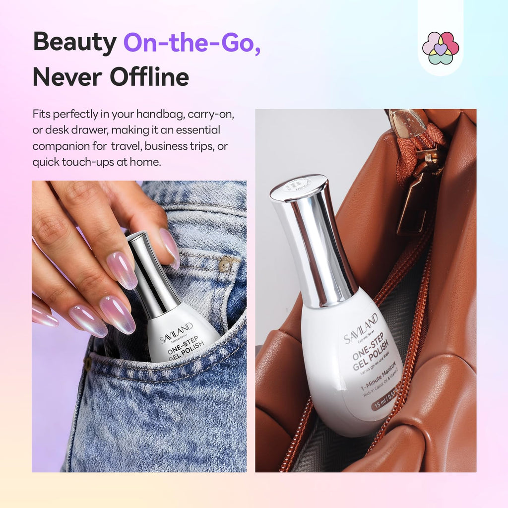 SAVILAND One-Step Gel Nail Polish Kit – Lilac Haze Cat Eye 5-in-1 Gel with Mini UV Lamp (15ml)