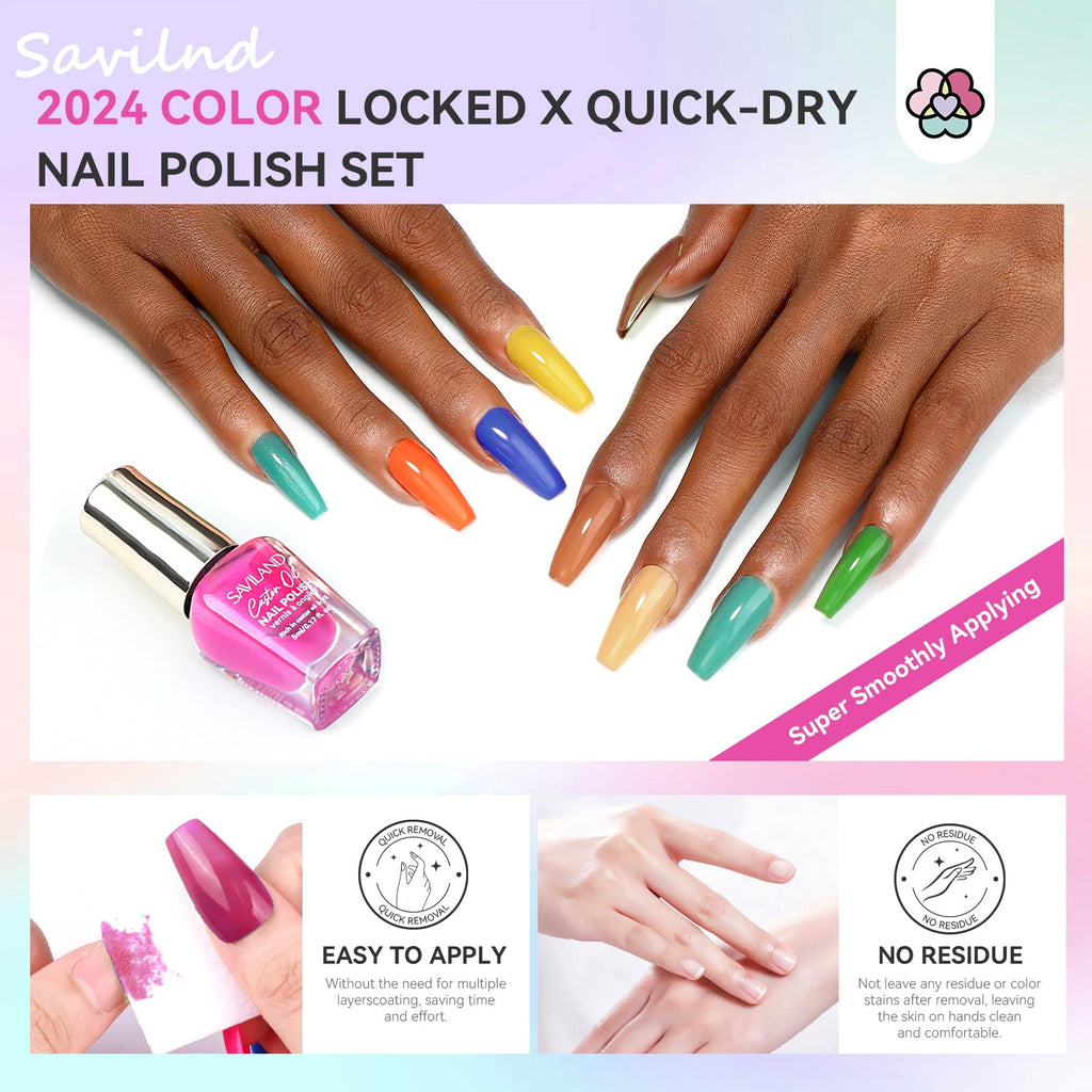 SAVILAND Nail Polish Set Air-Dry: 36 Colors, Base & Top Coat, Beginner Friendly