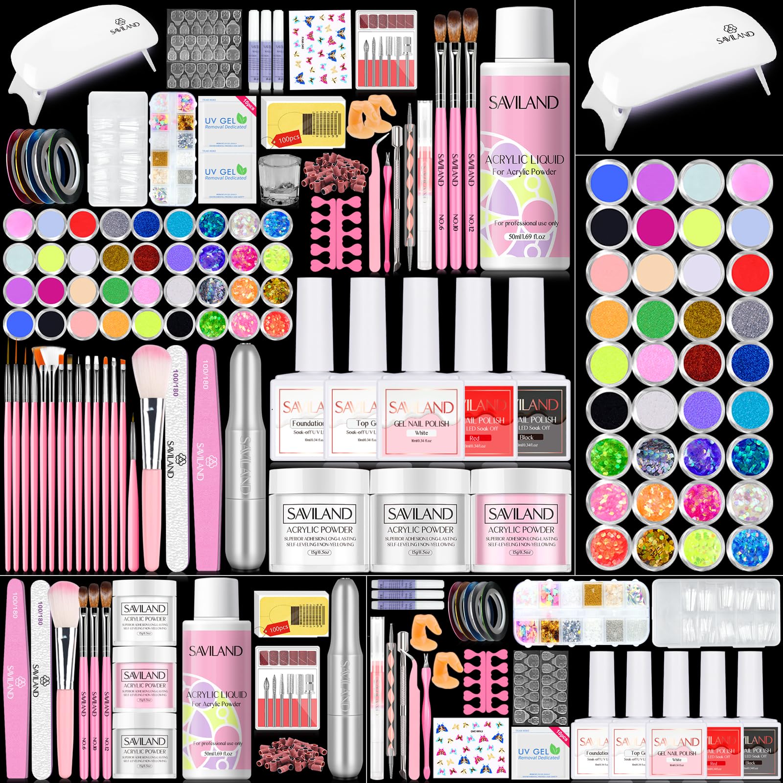 SAVILAND 1# Acrylic Nail Kit for Beginners — All-in-One Starter Set with Gel Polish, Drill & UV Light