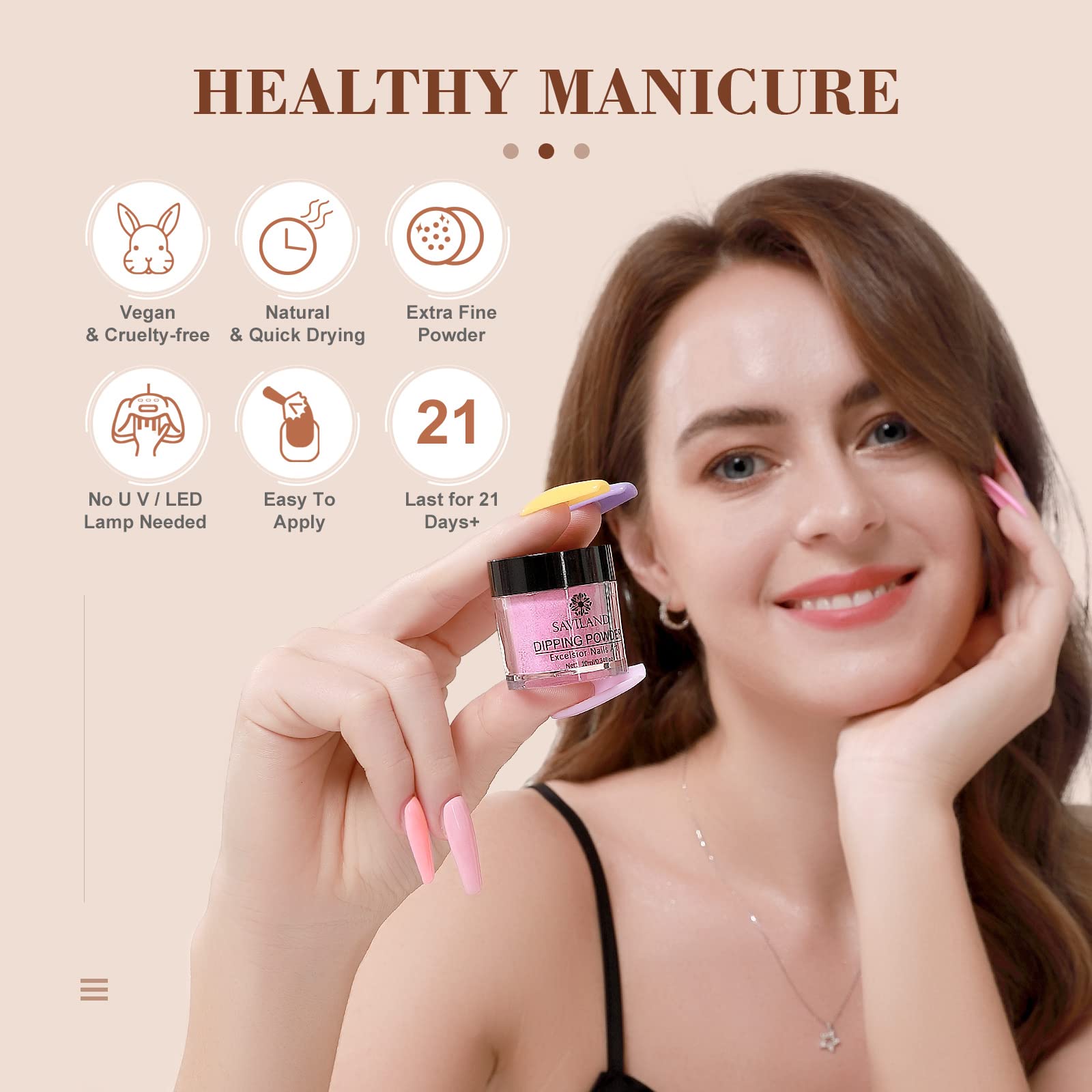 SAVILAND 49 PCS Dip Nails Starter Kit – 40 Colors, Air-Dry Formula, Base, Top Coat & Activator