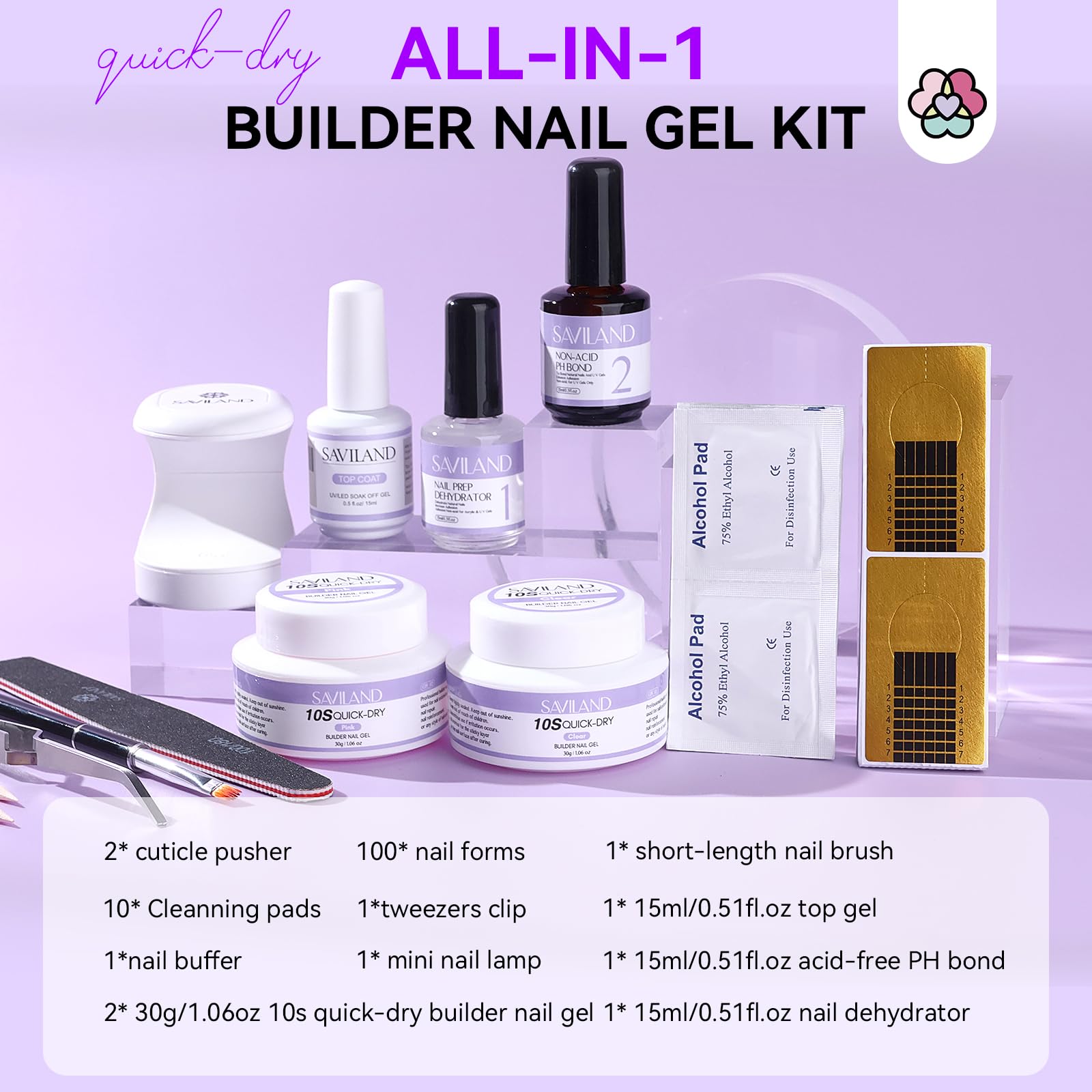 SAVILAND Quick-dry Builder Nail Gel Kit – Clear & Pink Gels with Mini UV Light
