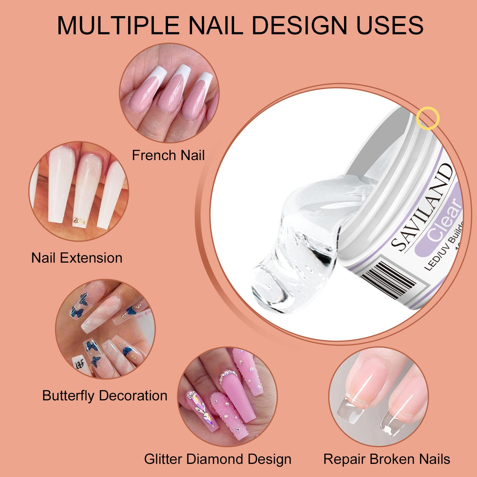 SAVILAND Builder Nail Gel Kit – 4-Color Gels, 100 Forms & Tools for At-Home Nail Art