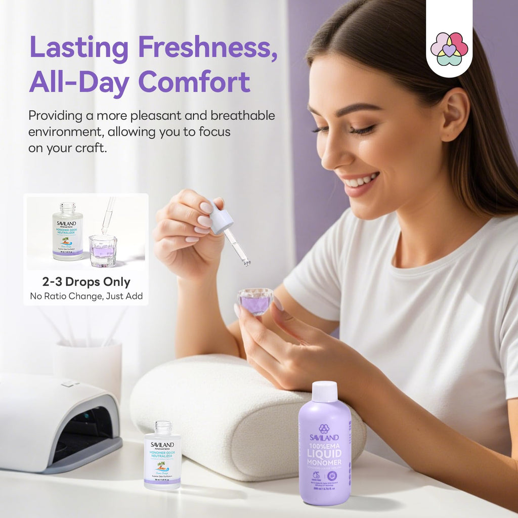 SAVILAND EMA Monomer 200ml + Ocean Breeze Odor Neutralizer 30ml (MMA-Free, Non-Yellowing) – Acrylic Liquid Set