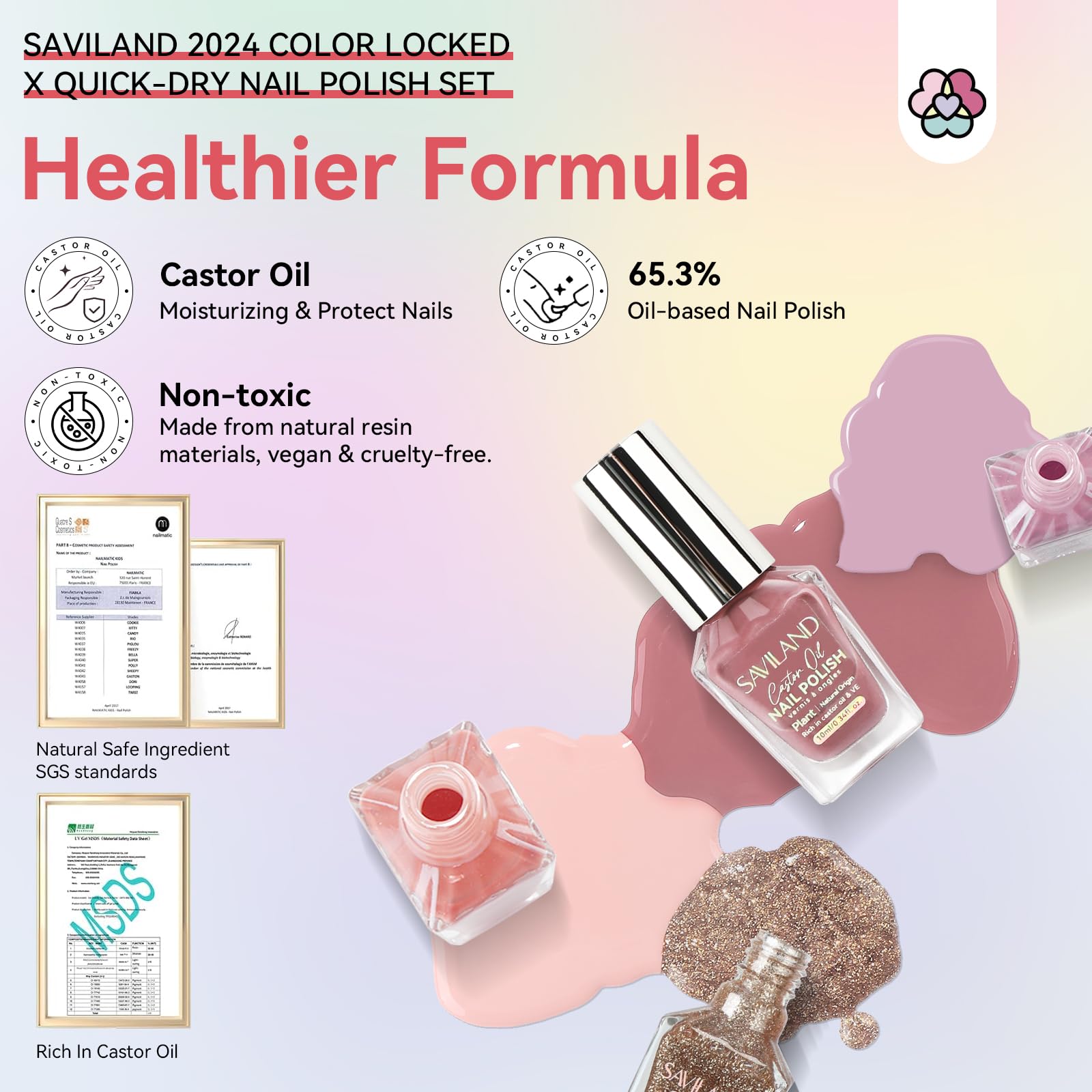 SAVILAND Quick Dry Nail Polish 6-Piece Nude Pink Set | Color Locked X Tech
