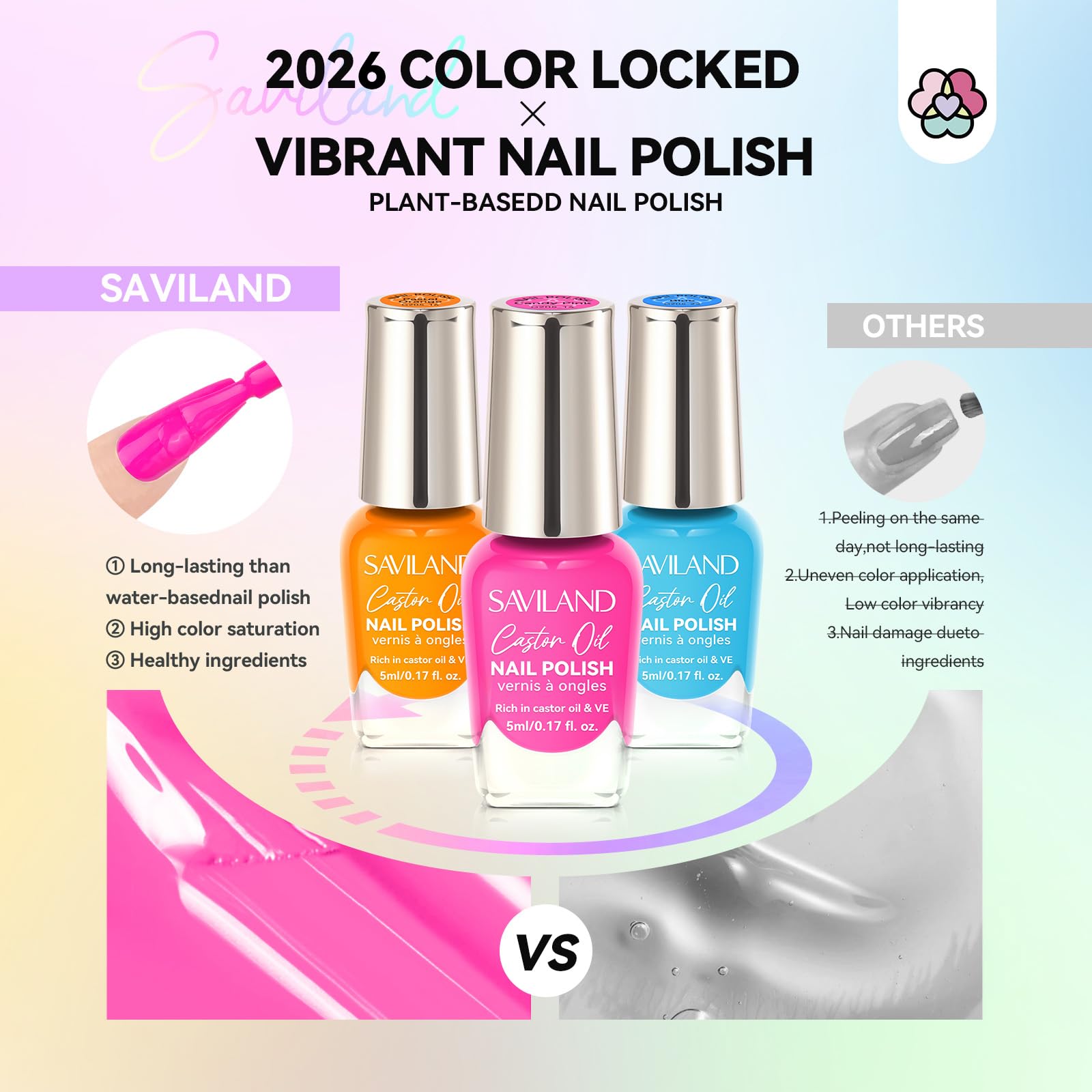 SAVILAND Neon Nail Polish Set – 24 Colors Quick Dry & Glitter Finish