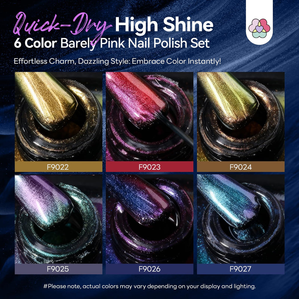 SAVILAND Chameleon Nail Polish Set – 6-Color Holographic Quick-Dry, 12-Free Metallic Chrome Nail Polish