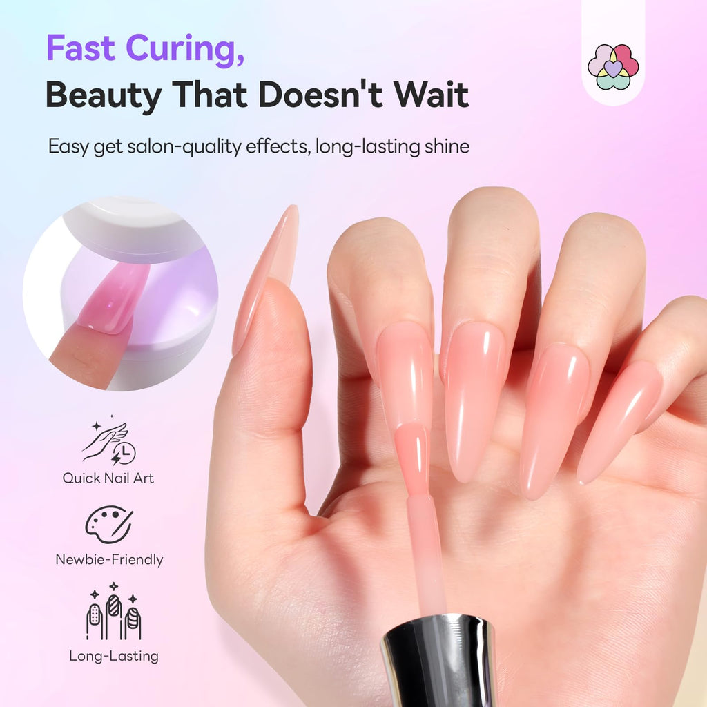 SAVILAND One-Step Gel Nail Polish Kit – Sheer Jelly Nude 5-in-1, Quick-Cure UV Lamp, Home DIY Manicure