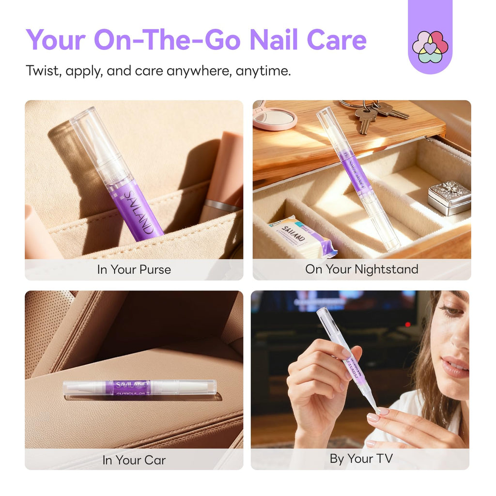 SAVILAND Natural Cuticle Oil Pen – 18-Piece Plant-Based Nail Care Set with Vitamin E