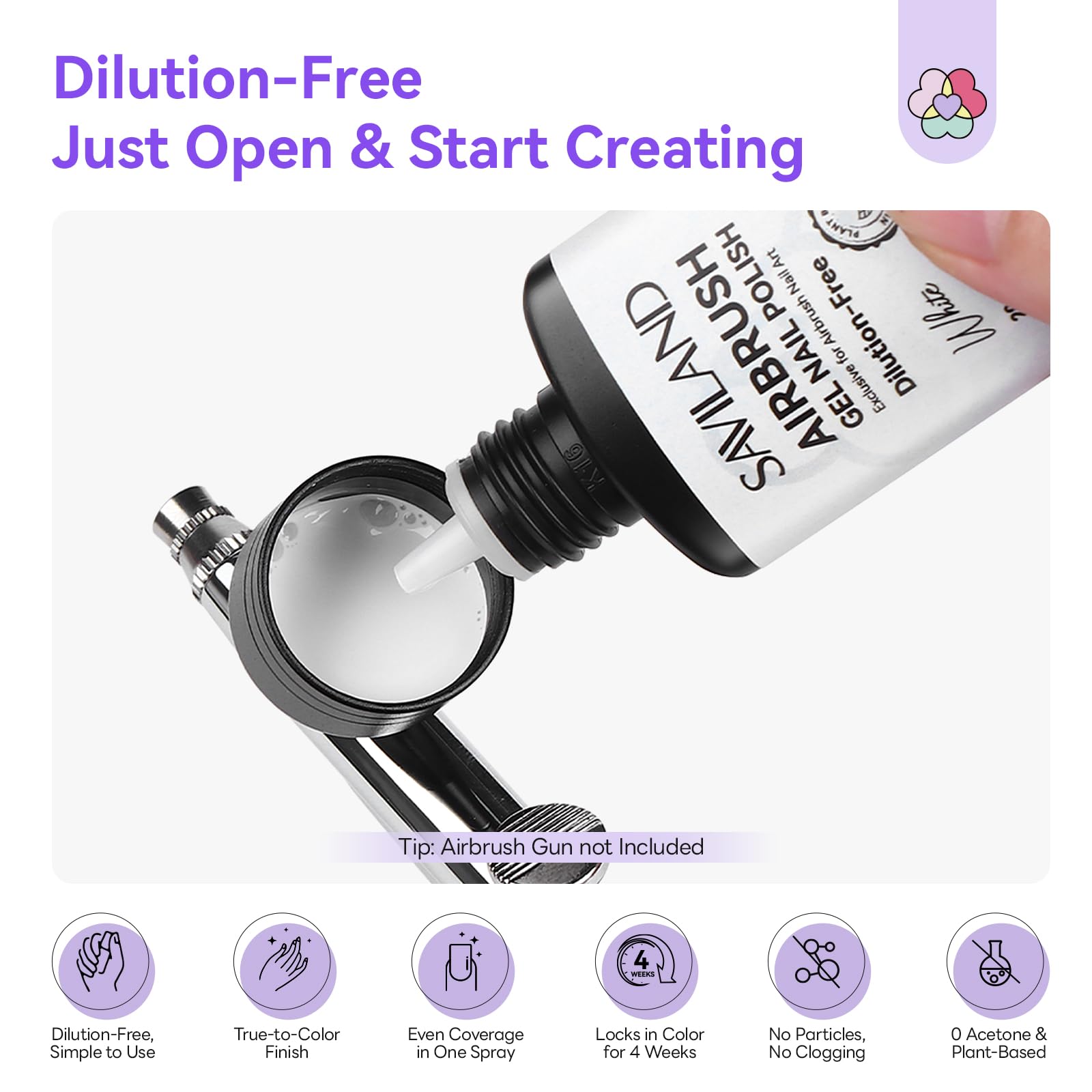 SAVILAND Dilution-Free Airbrush Gel Nail Polish – White 6x20ml, HEMA-Free, 0-Acetone