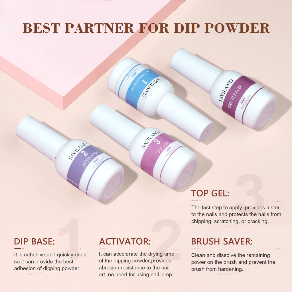 SAVILAND 49 PCS Dip Nails Starter Kit – 40 Colors, Air-Dry Formula, Base, Top Coat & Activator