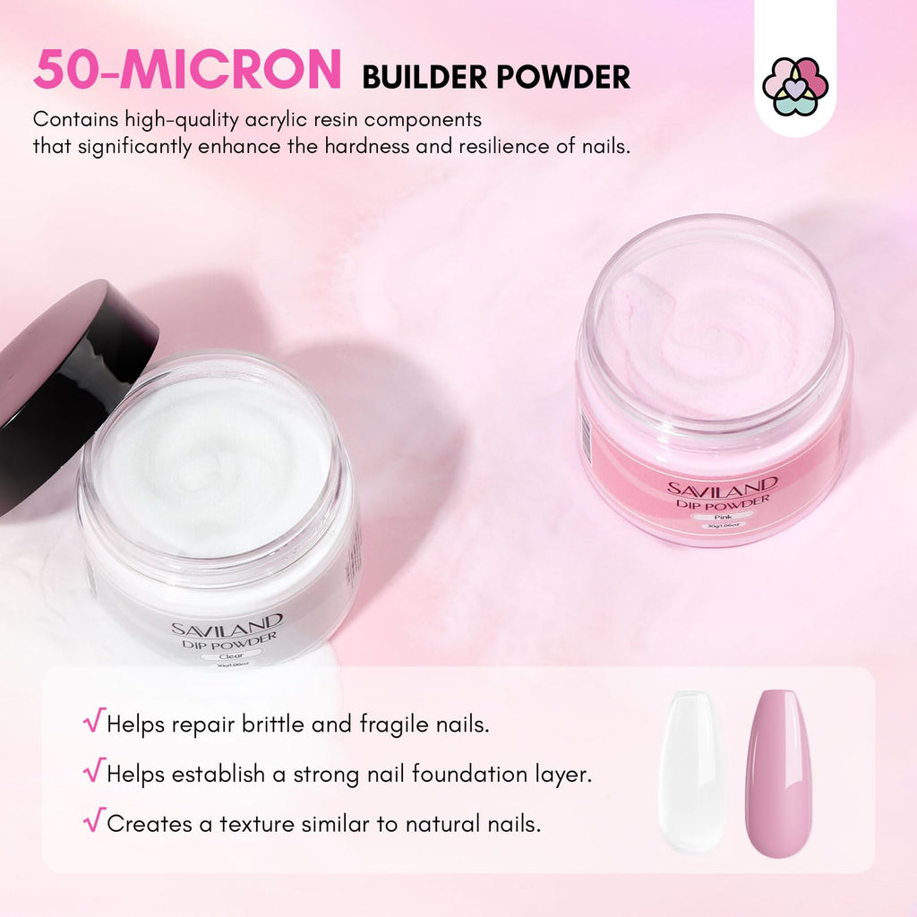 SAVILAND Nail Repair Kit 60g – Quick 3-Min Air-Dry Nail Fix (Clear & Pink Dip Powder)