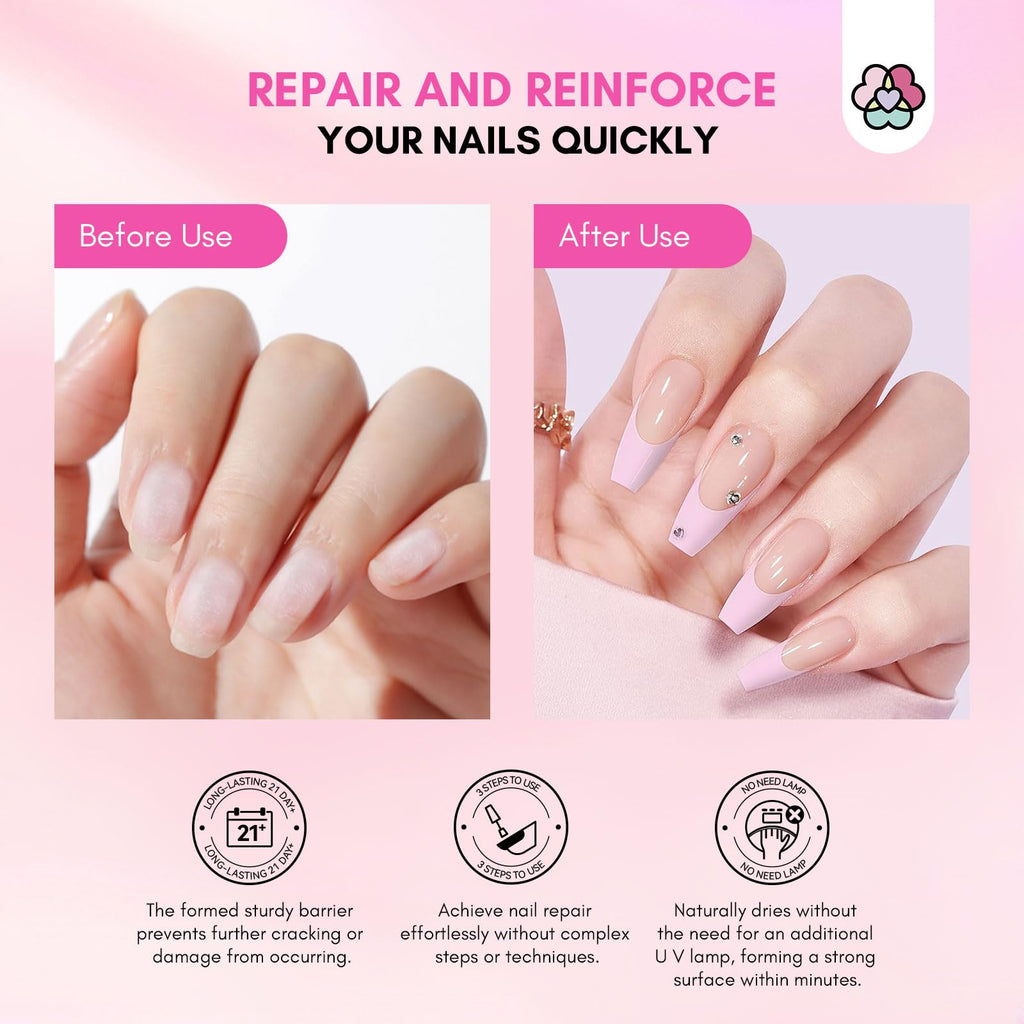 SAVILAND Nail Repair Kit 60g – Quick 3-Min Air-Dry Nail Fix (Clear & Pink Dip Powder)